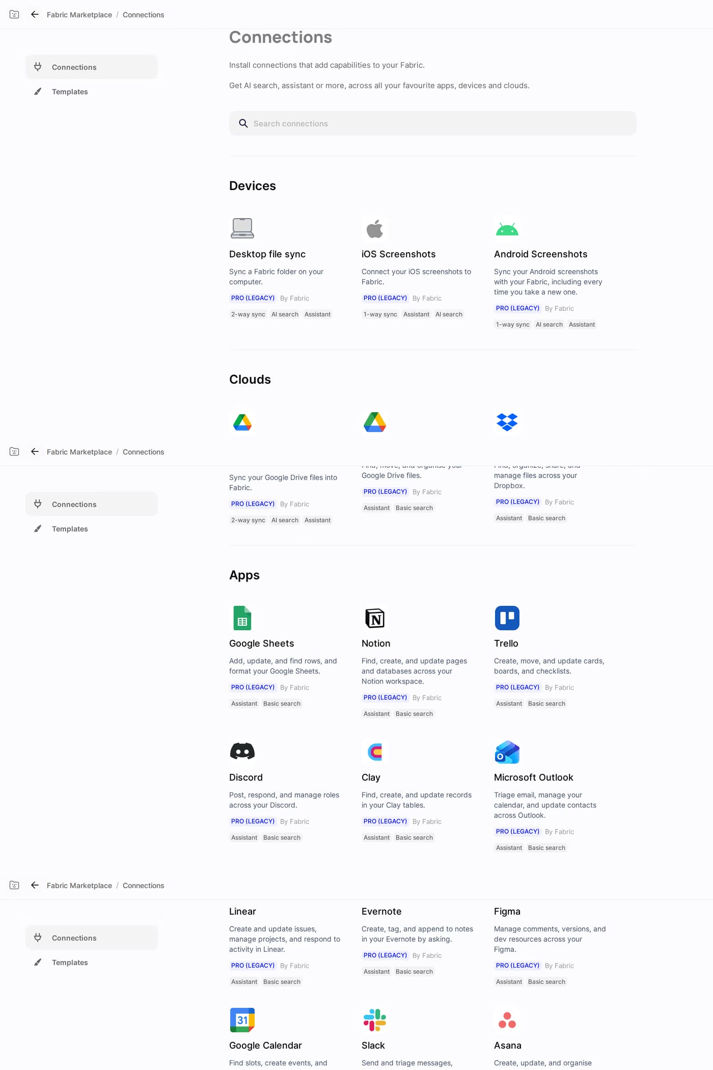 Fabric integrations page
