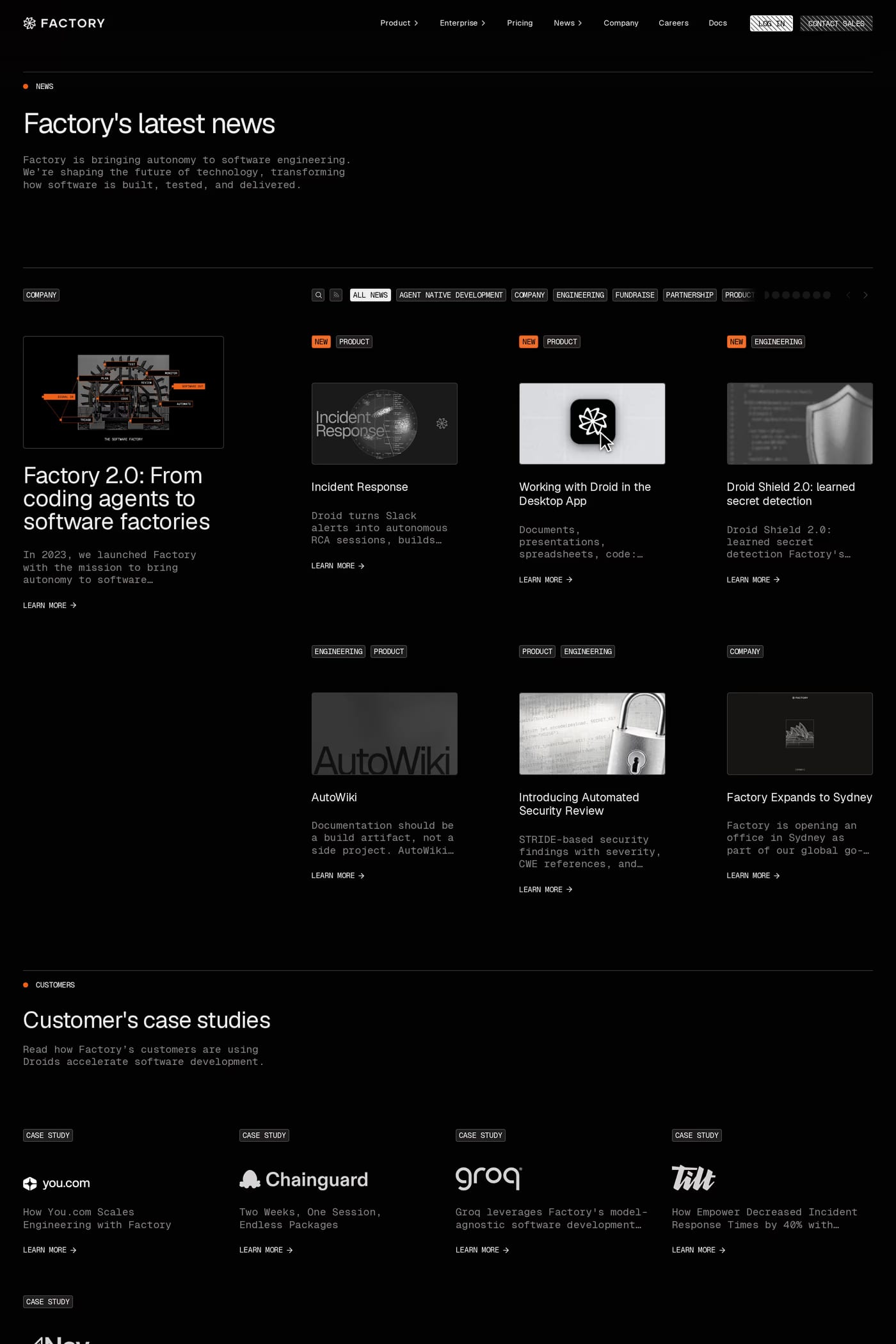 Factory — screenshot of the work page
