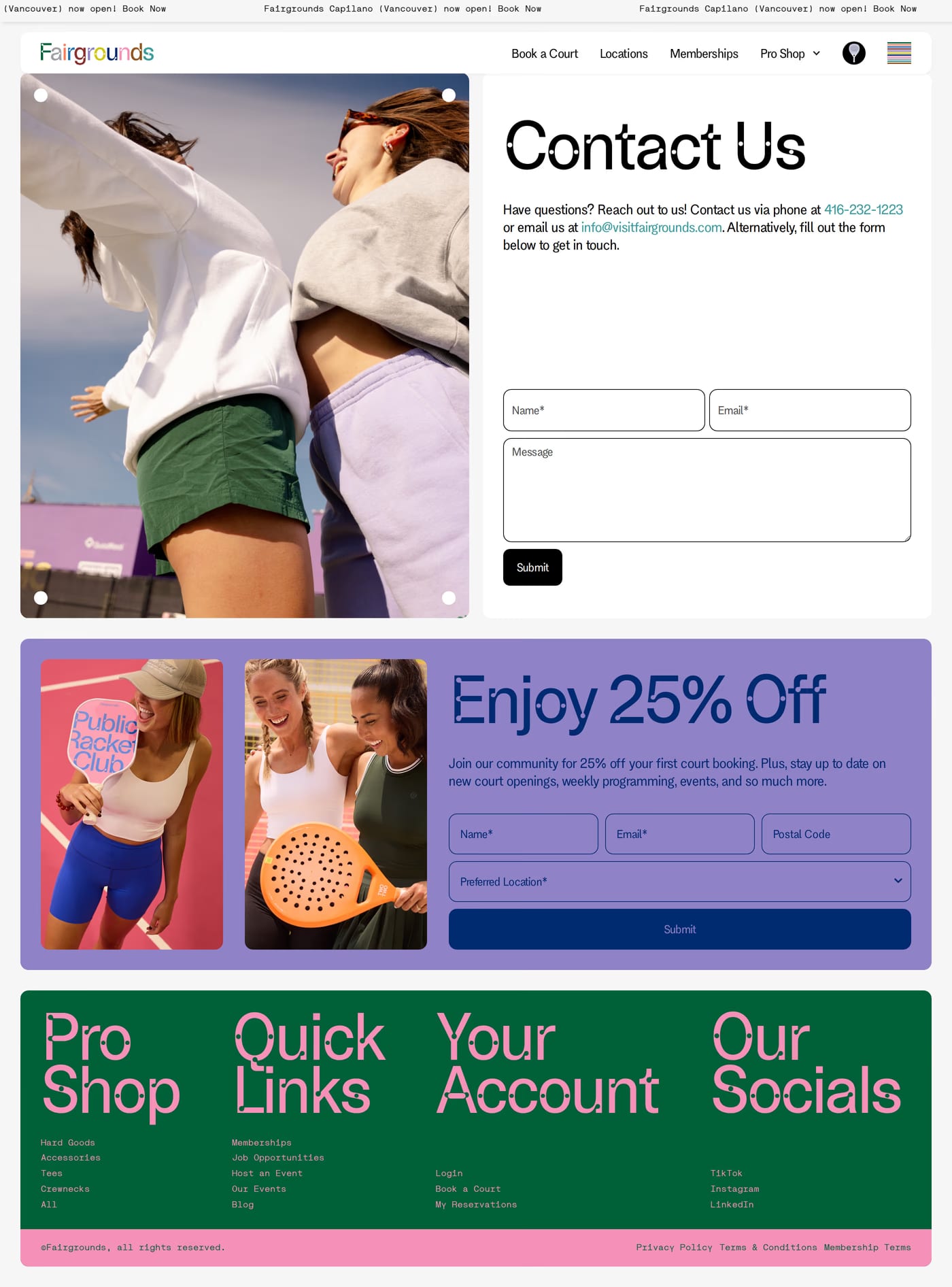 Fairgrounds — screenshot of the contact page
