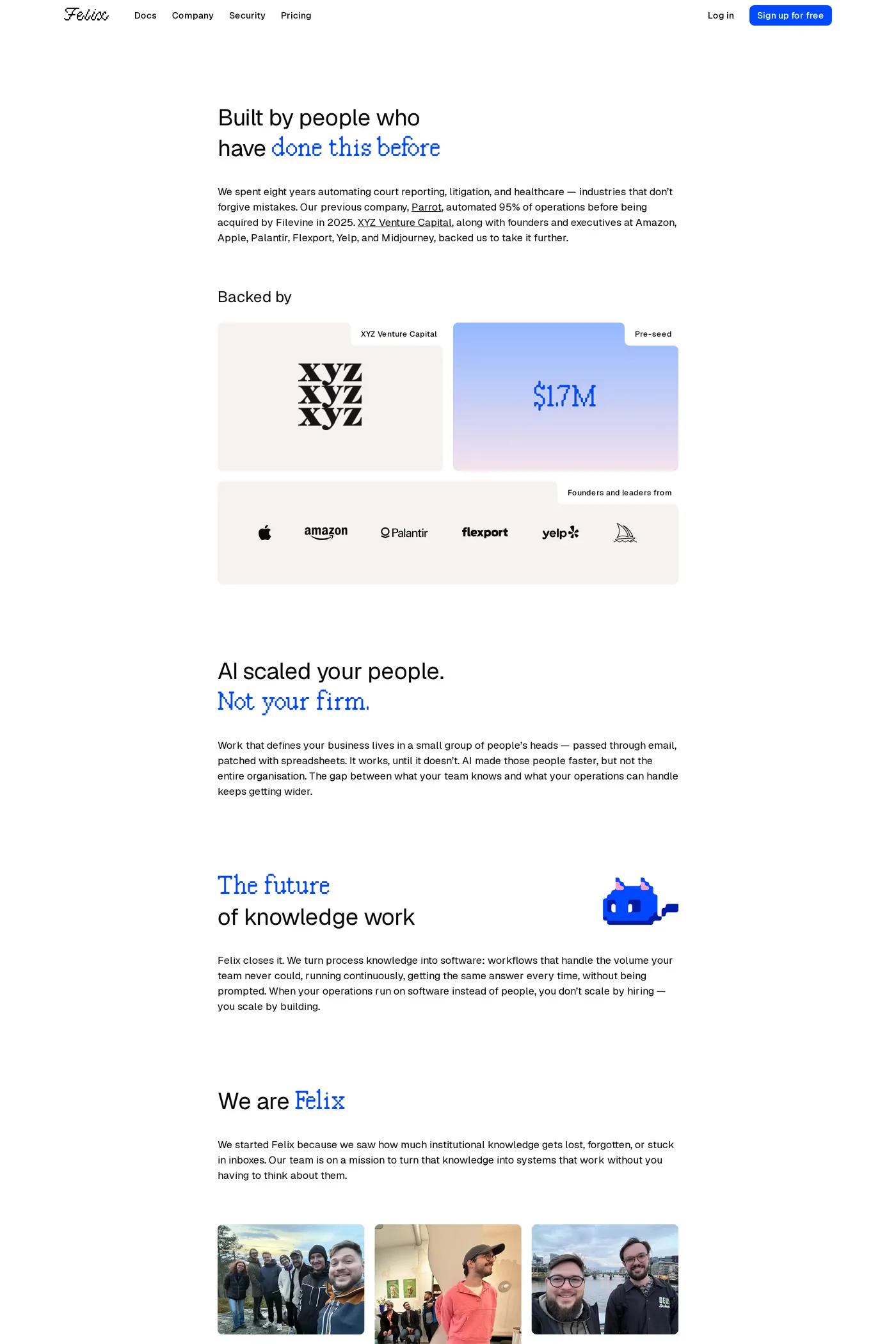 Felix — screenshot of the about page