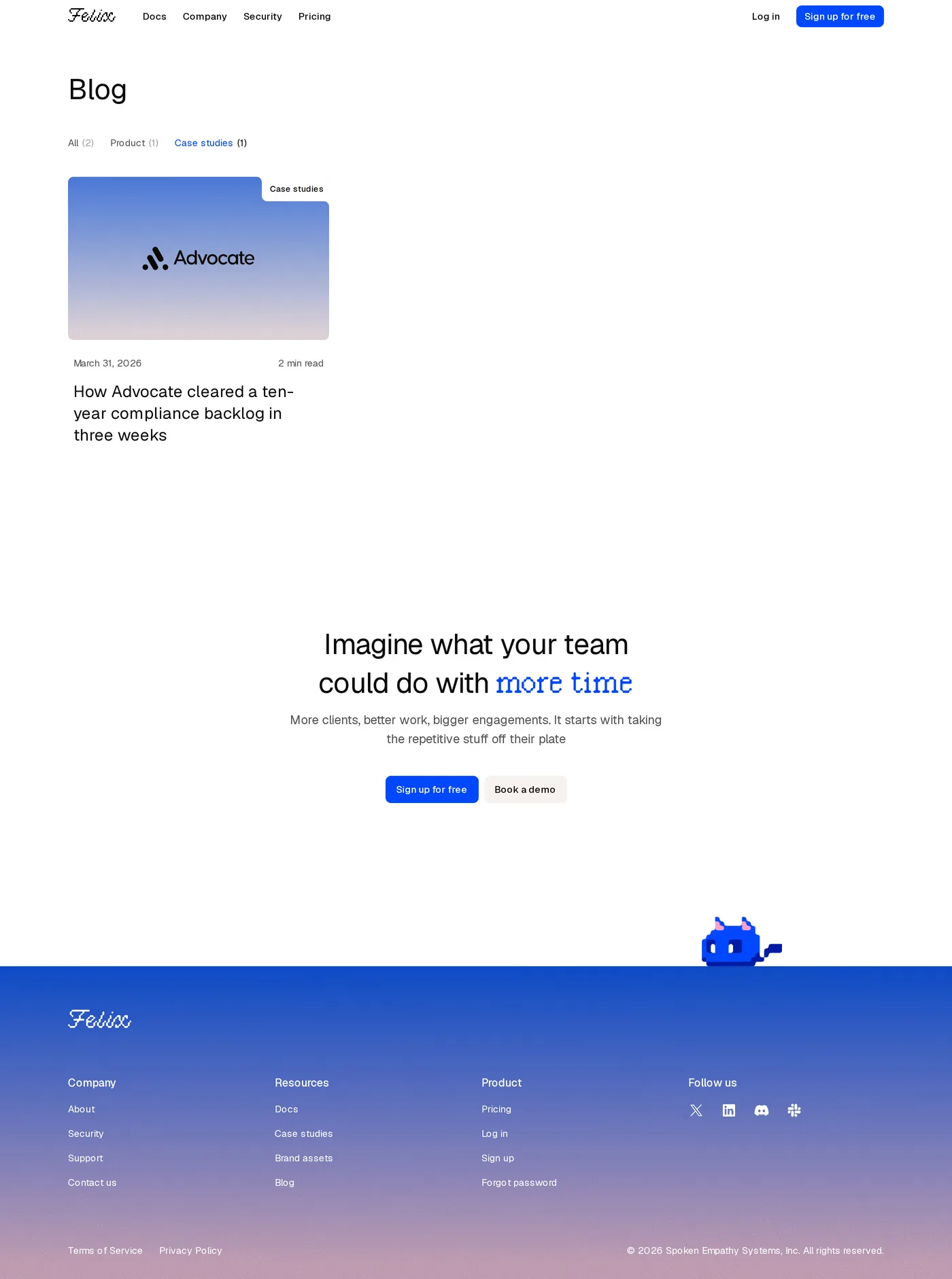 Felix — screenshot of the case studies page