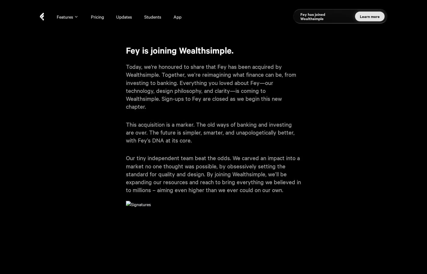 Fey — screenshot of the about page