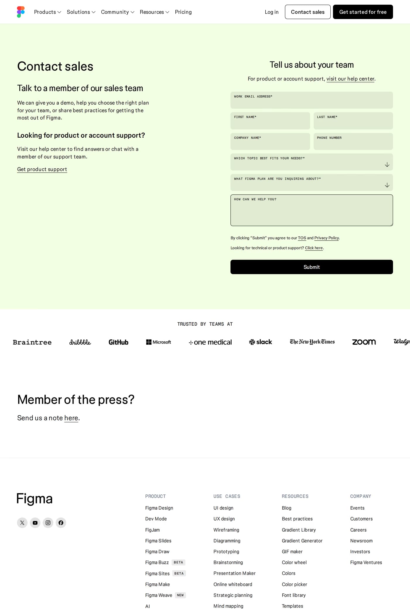 Figma — screenshot of the contact page