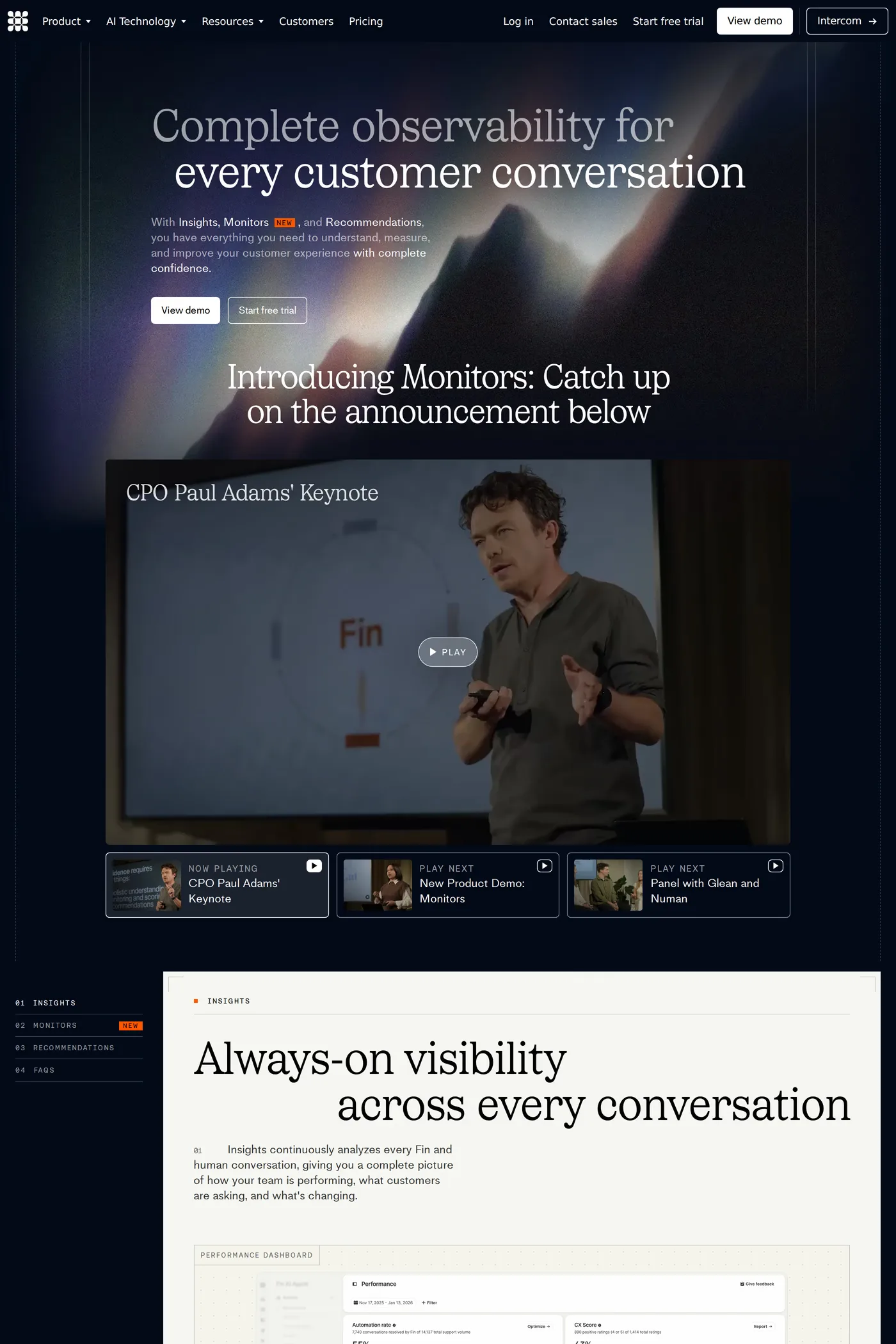 Fin — screenshot of the features page