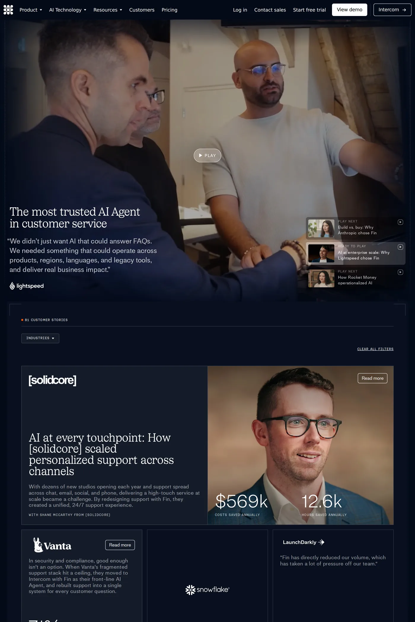 Fin — screenshot of the case studies page