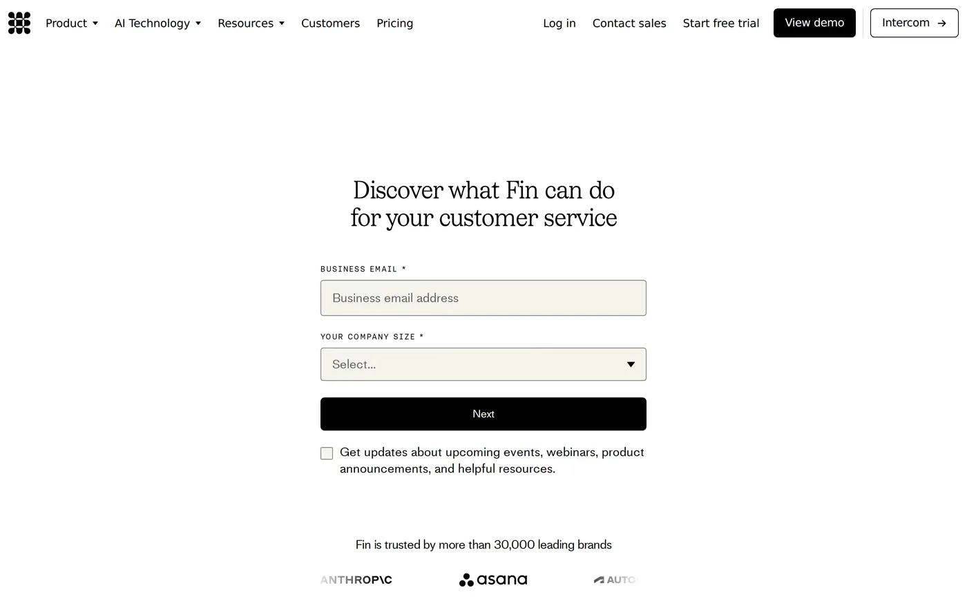 Fin — screenshot of the contact page