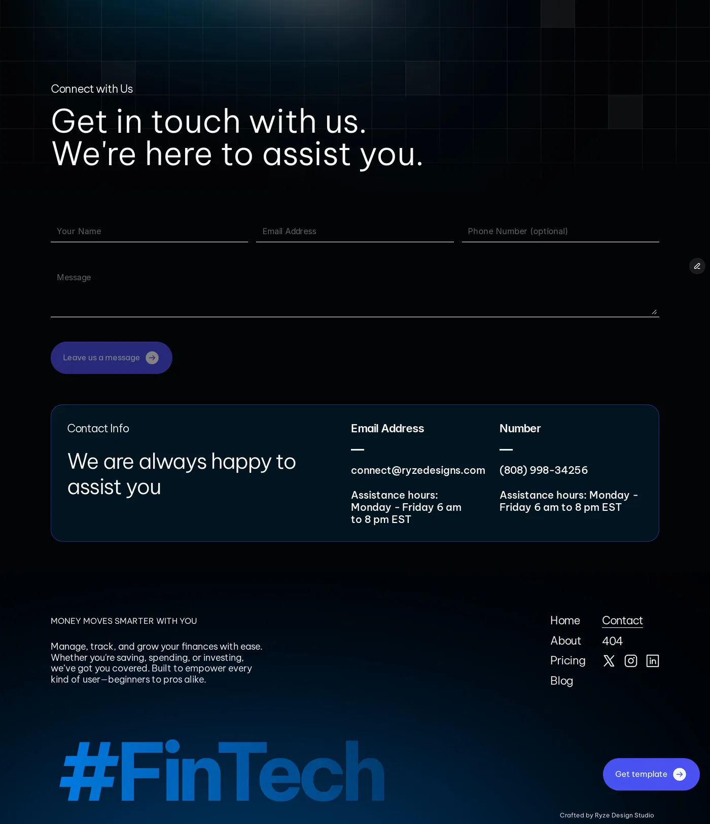 FinSight — screenshot of the contact page