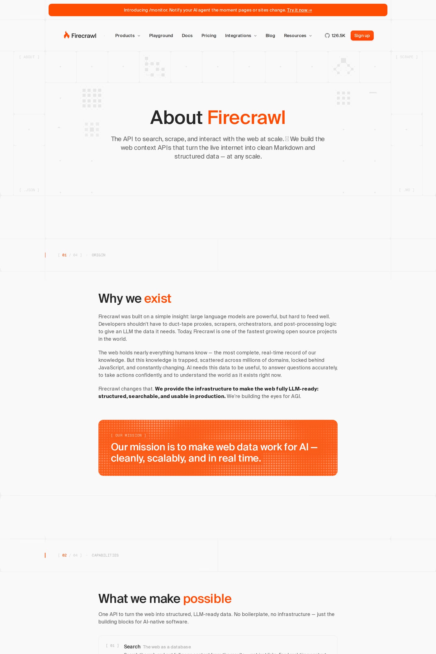 Firecrawl — screenshot of the about page
