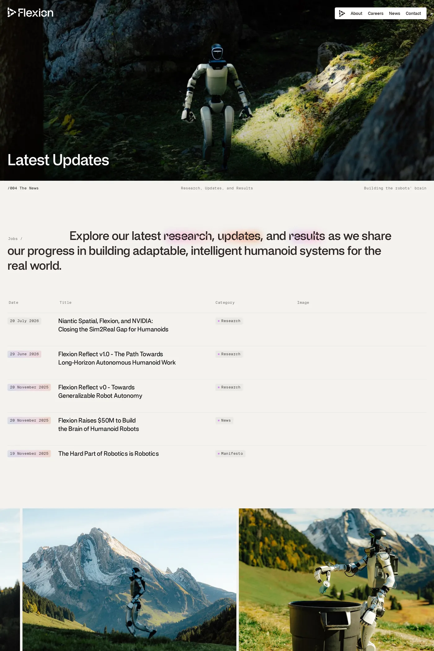 Flexion Robotics — screenshot of the blog page