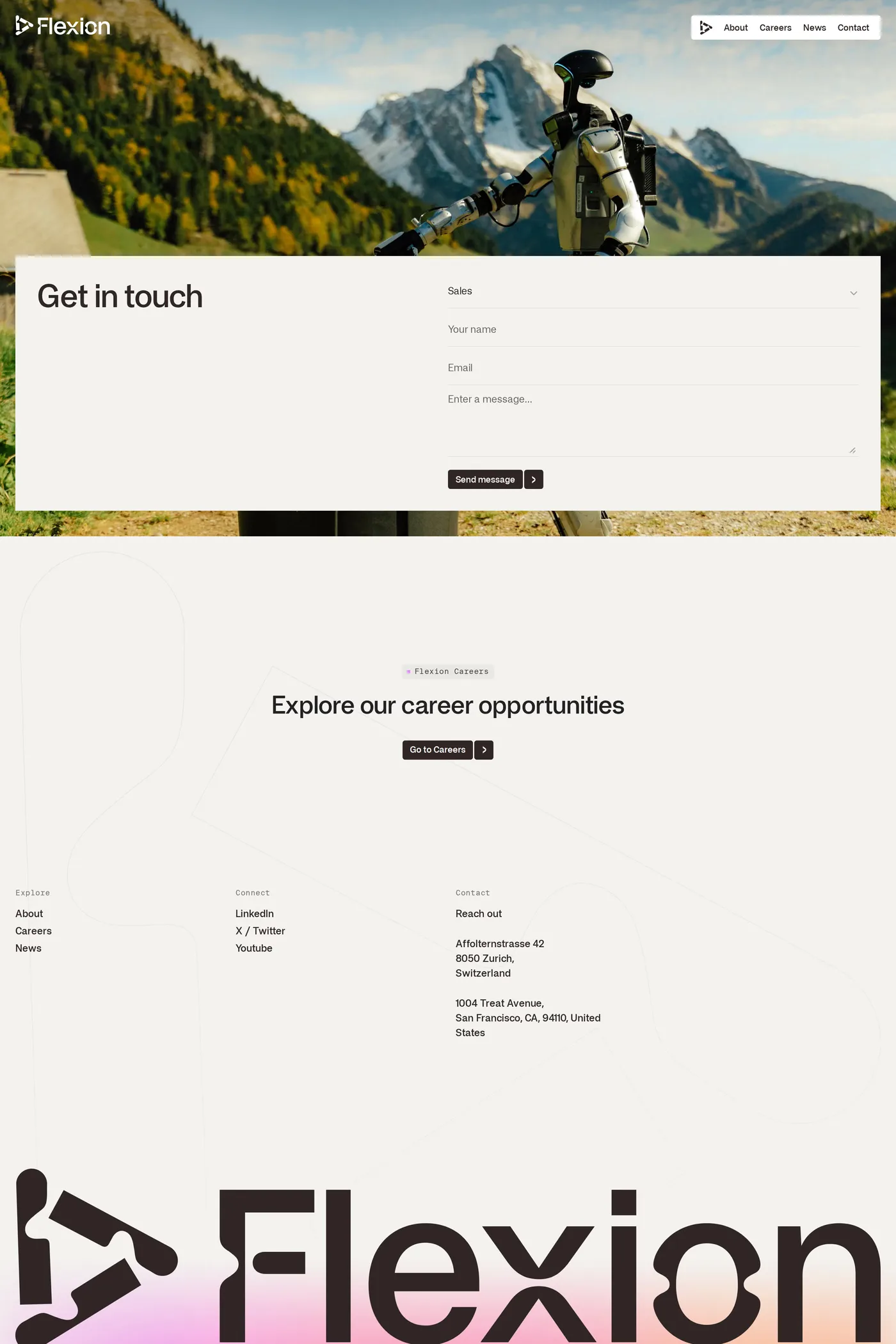 Flexion Robotics — screenshot of the contact page