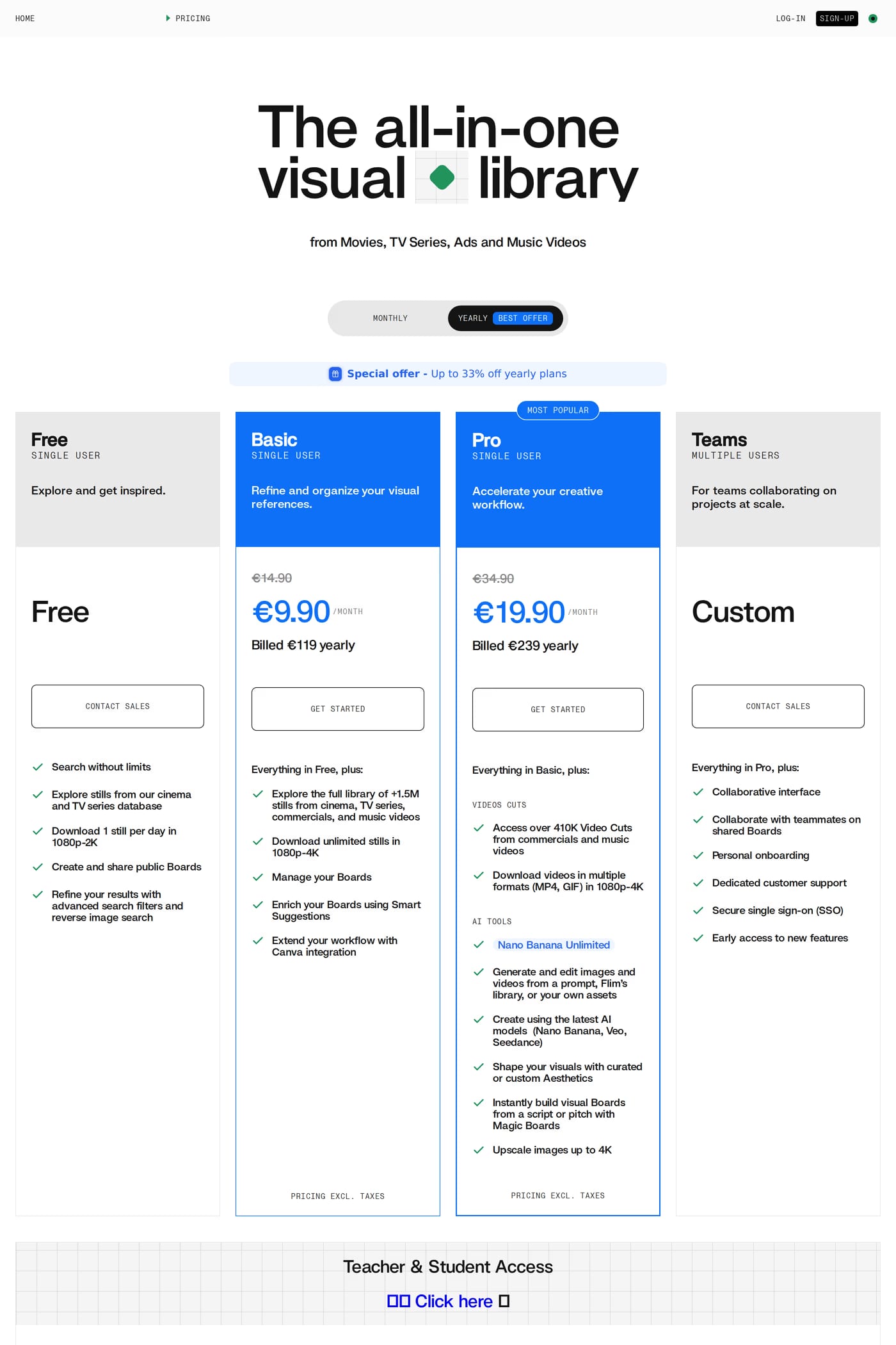 Flim — screenshot of the pricing page