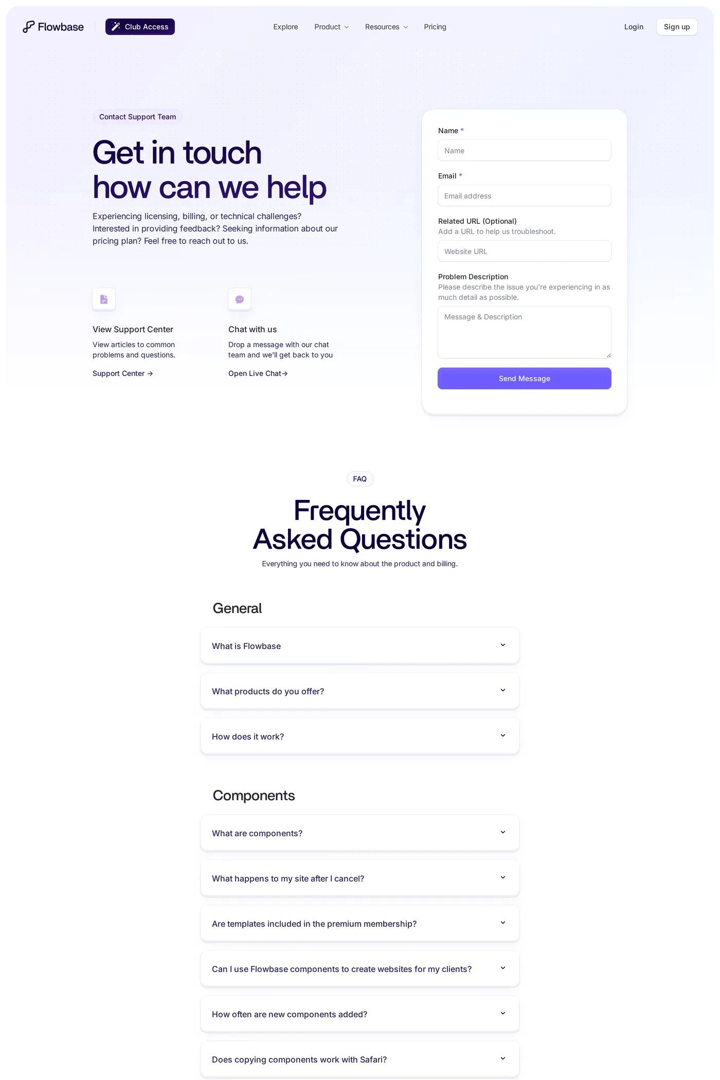 Flowbase — screenshot of the contact page