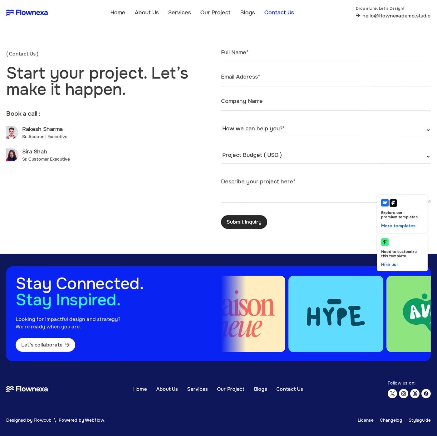 Flownexa — screenshot of the contact page