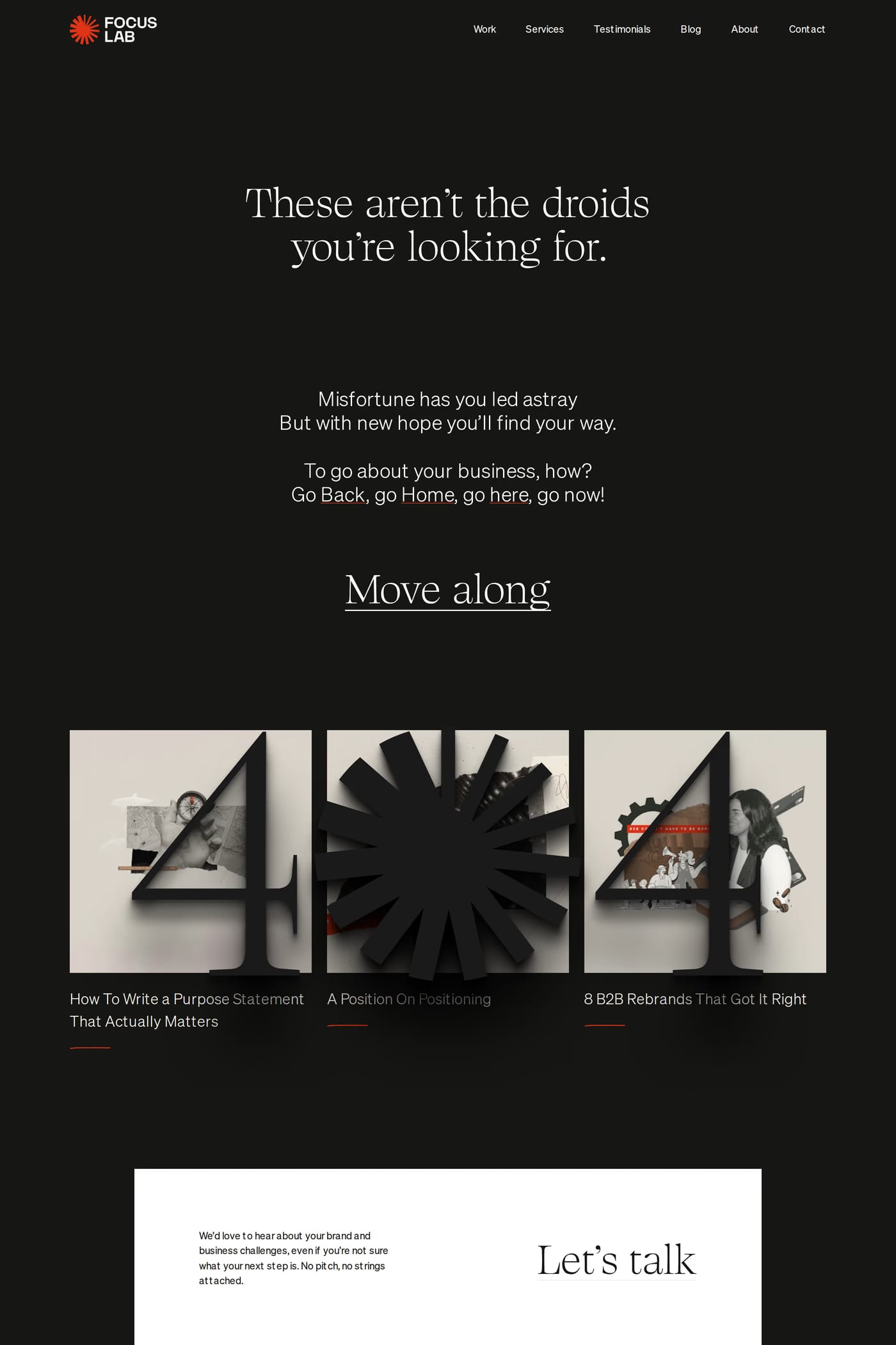 Focus Lab — screenshot of the 404 page
