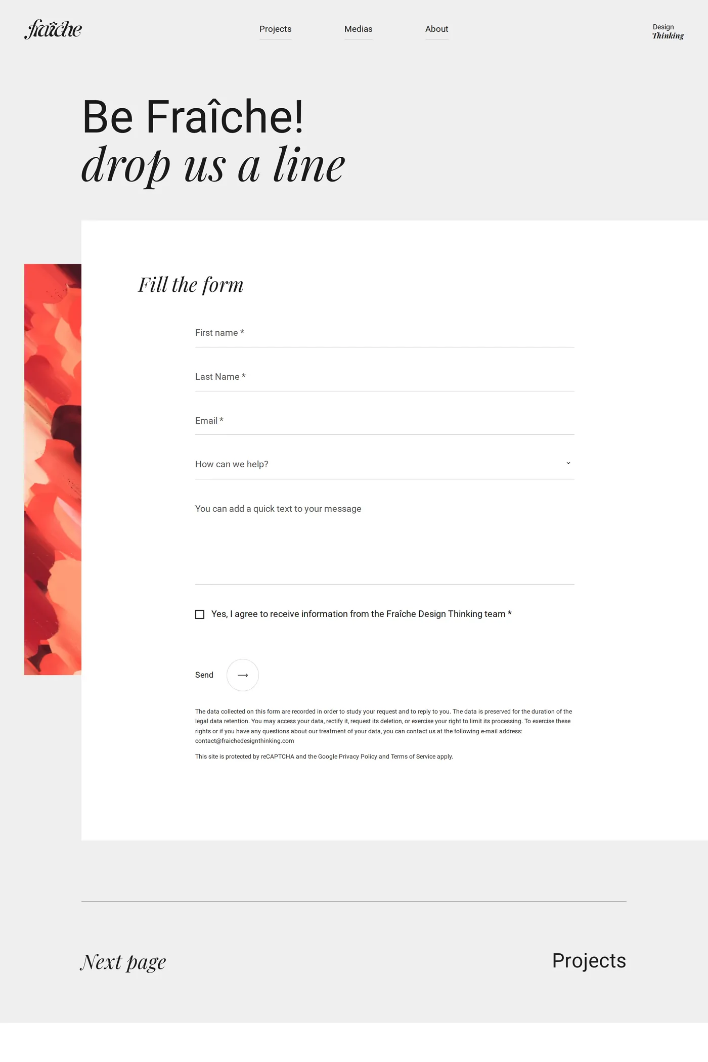 Fraiche — screenshot of the contact page