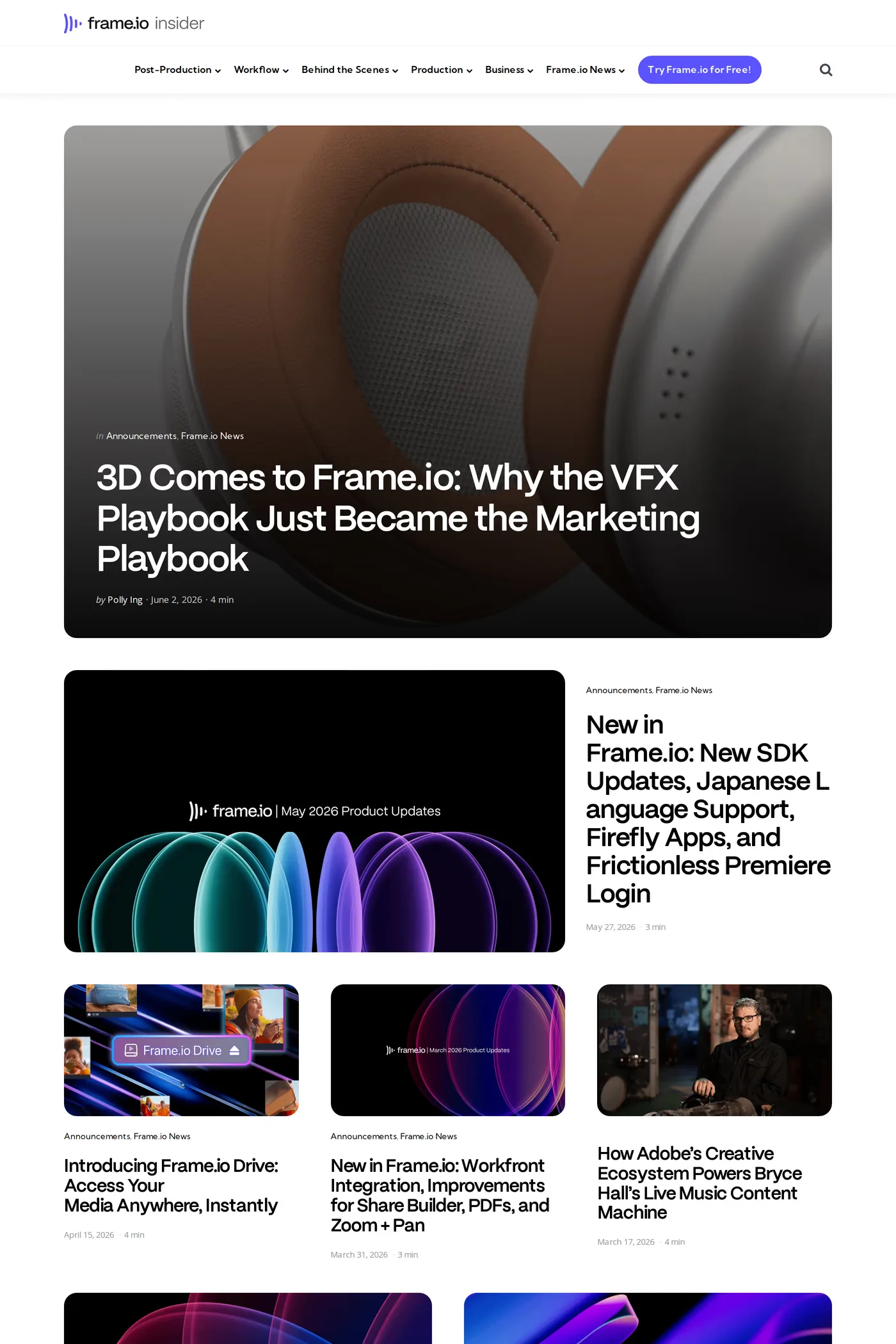 Frame.io — screenshot of the blog page