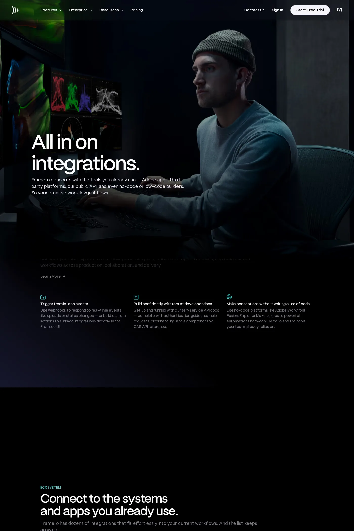 Frame.io — screenshot of the integrations page