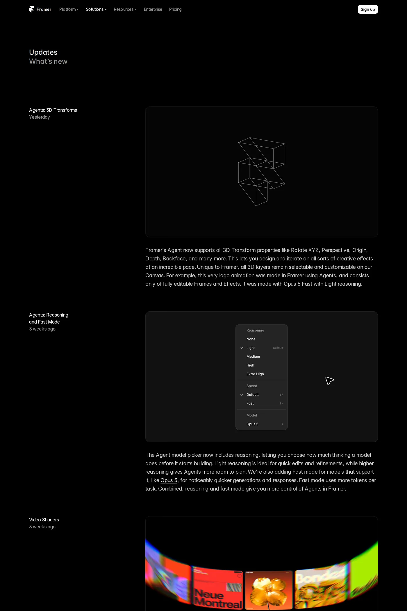 Framer — screenshot of the changelog page