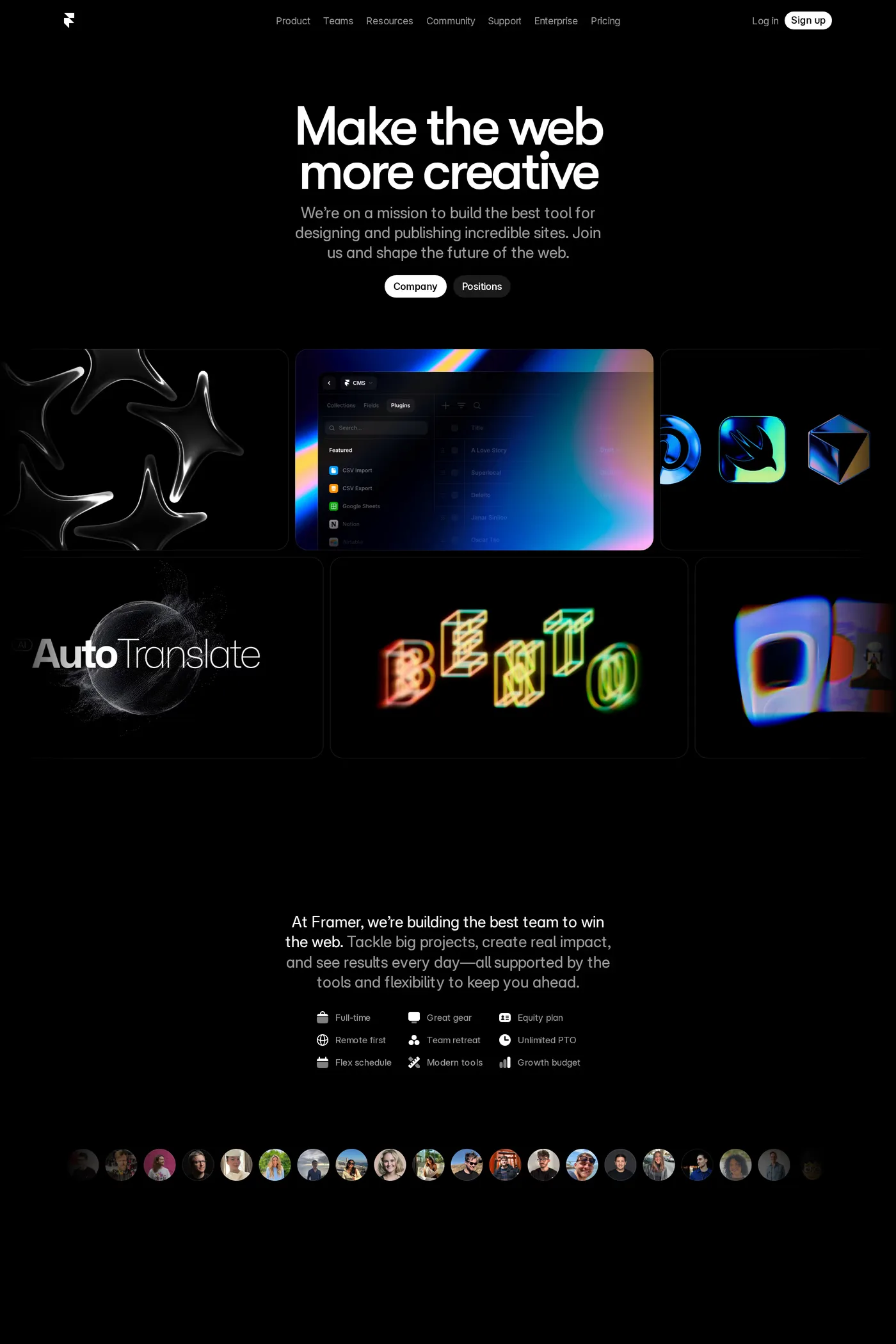 Framer — screenshot of the about page