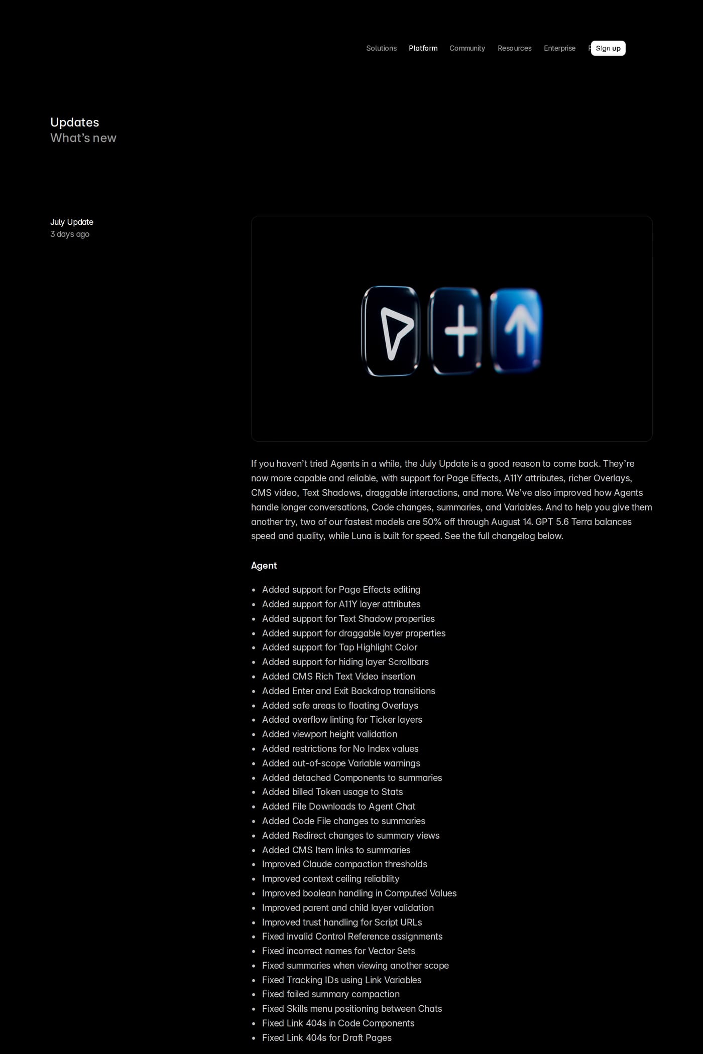 Framer changelog page