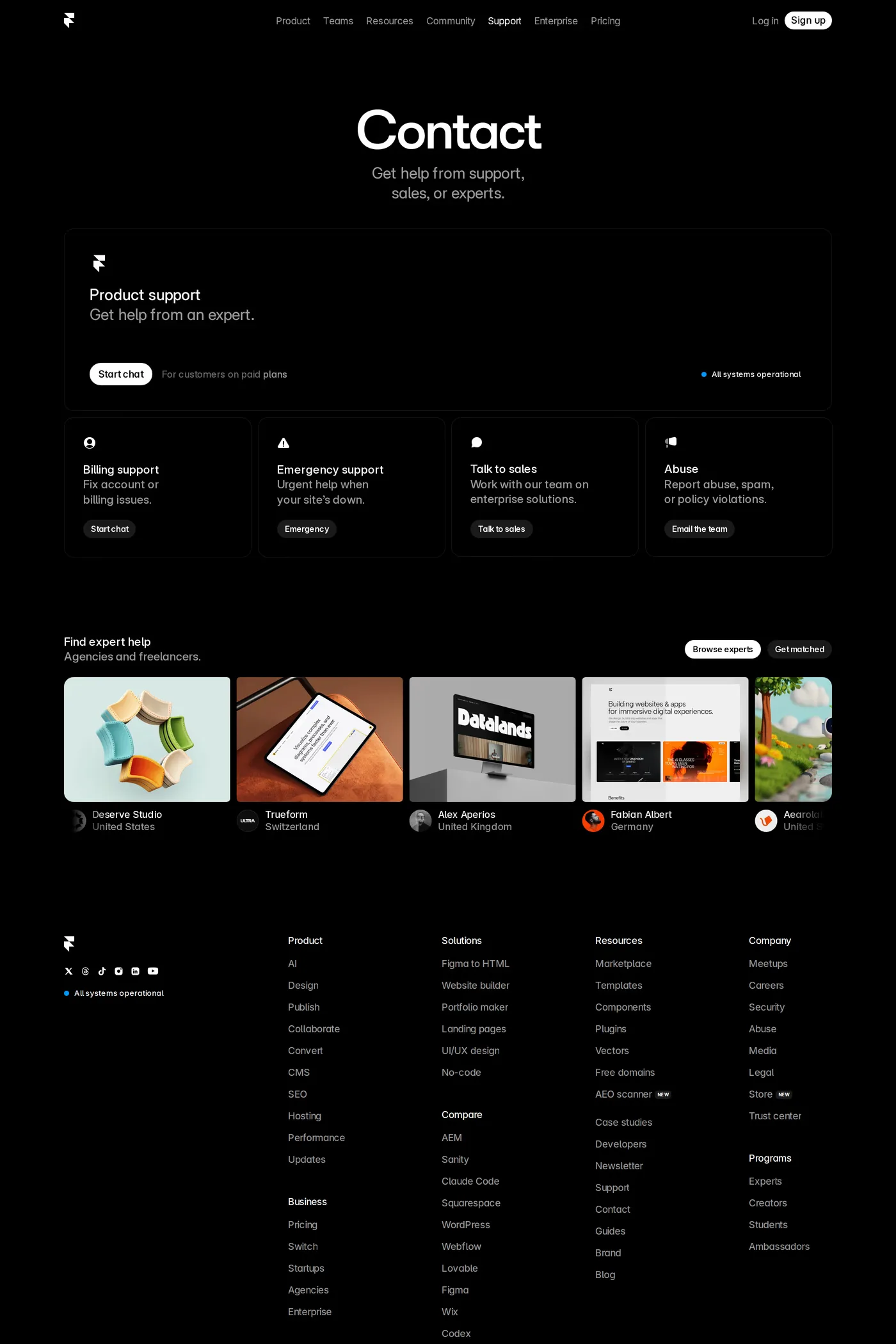 Framer — screenshot of the contact page