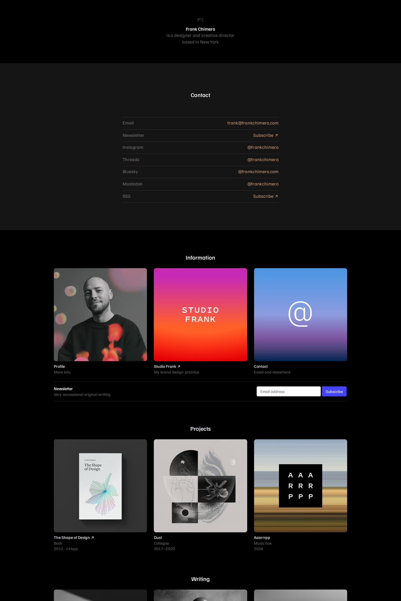 Frank Chimero — screenshot of the contact page