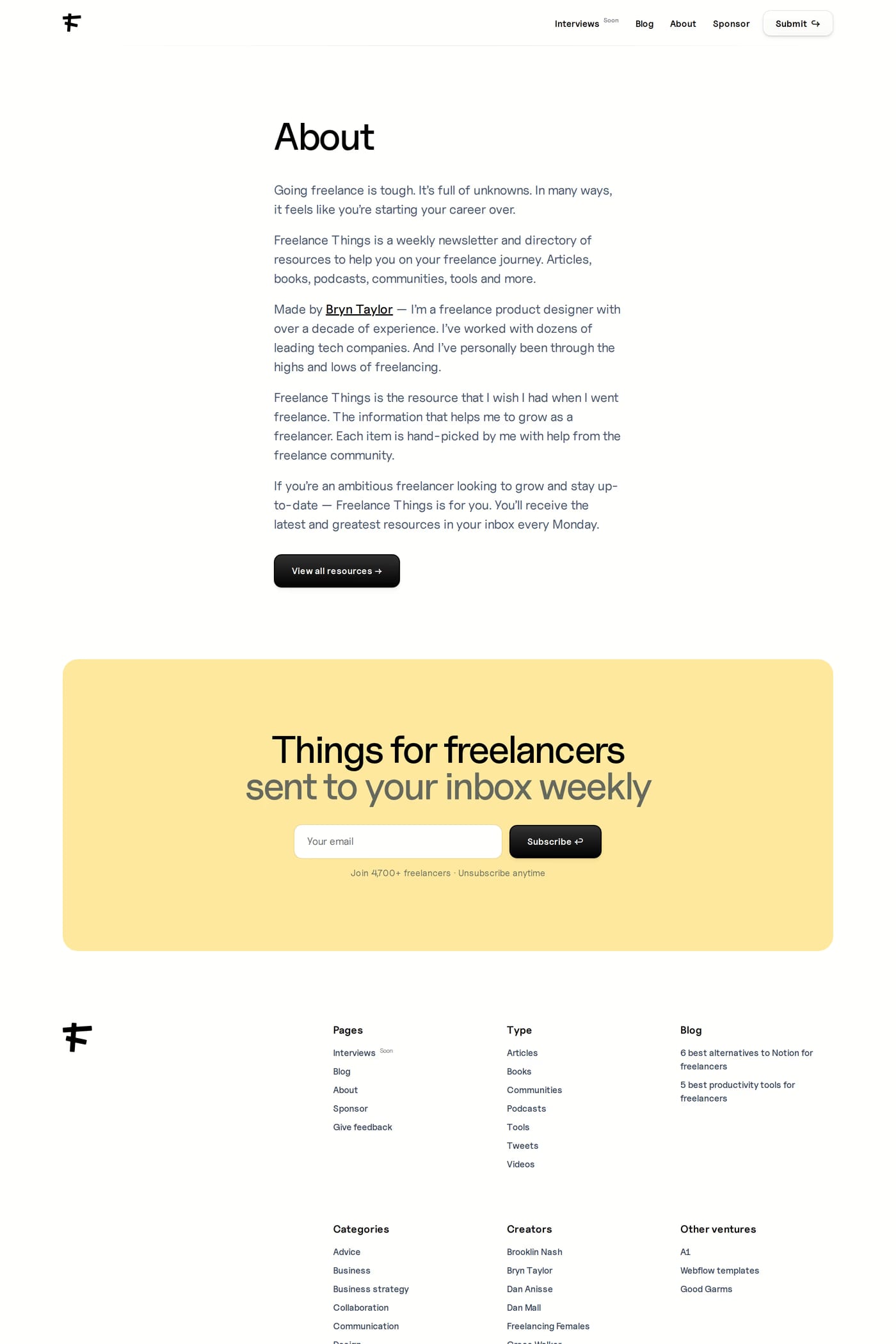 Freelance Things about page