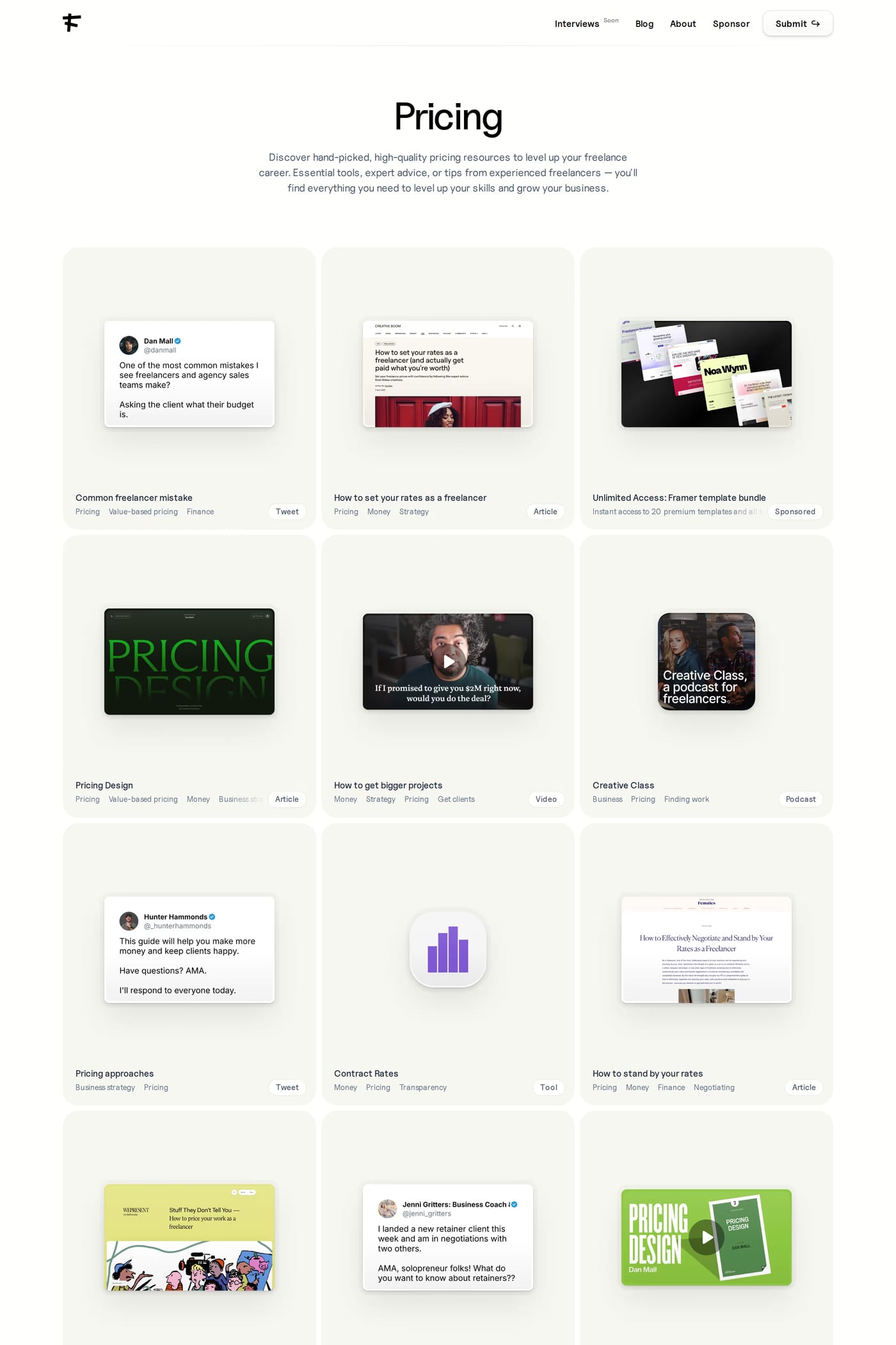 Freelance Things pricing page