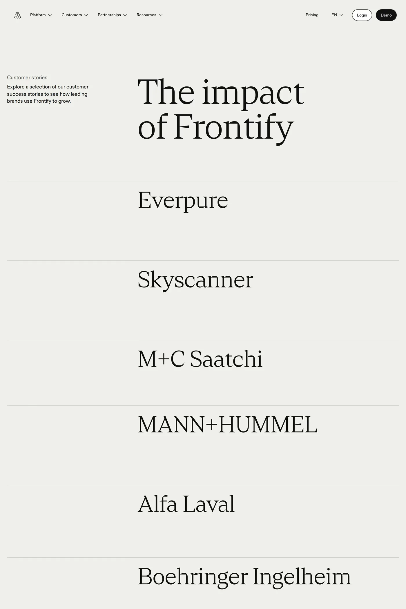 Frontify — screenshot of the case studies page