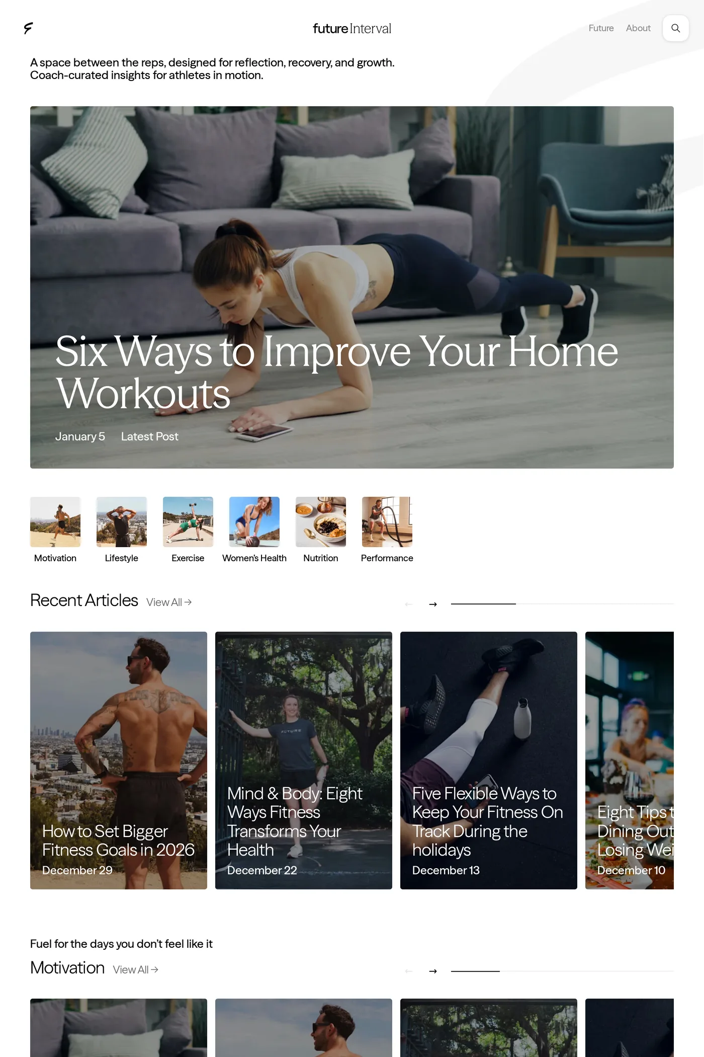 Future — screenshot of the blog page