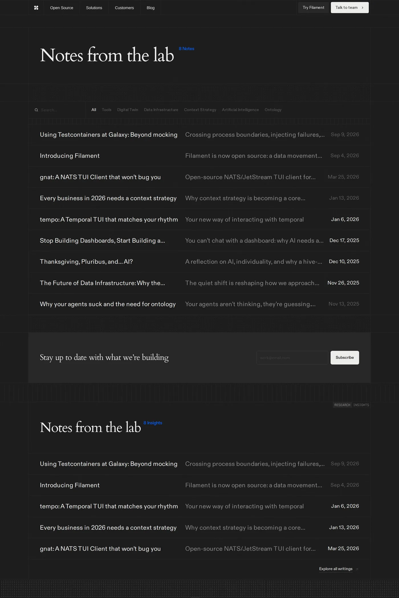 Galaxy — screenshot of the blog page