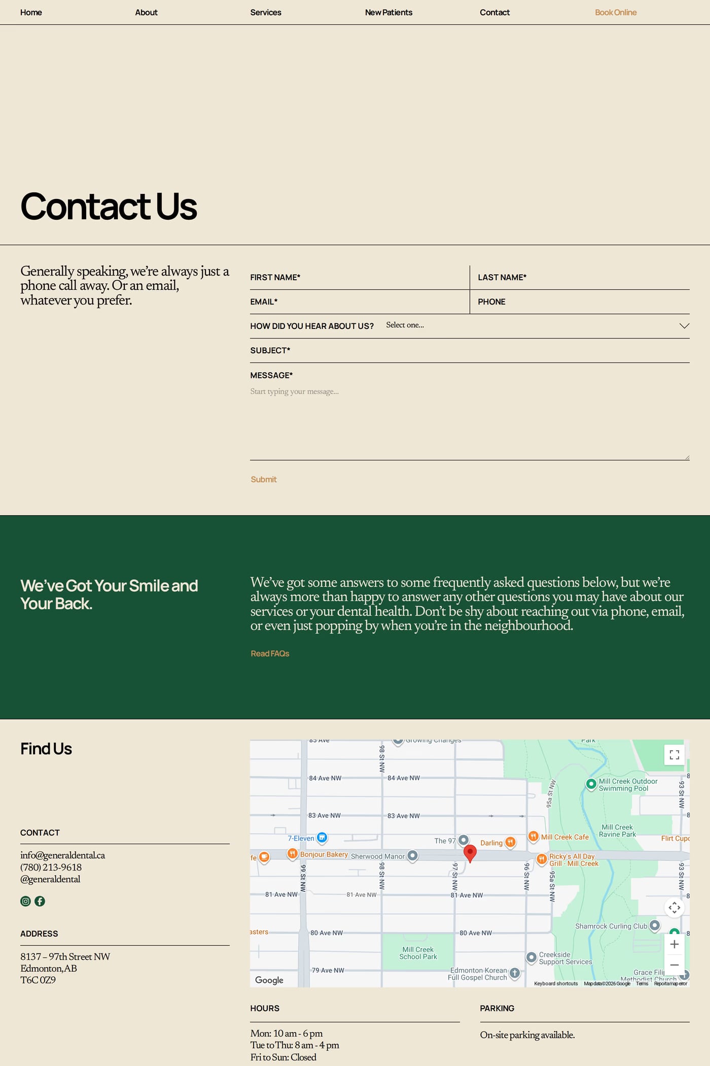 General Dental contact page