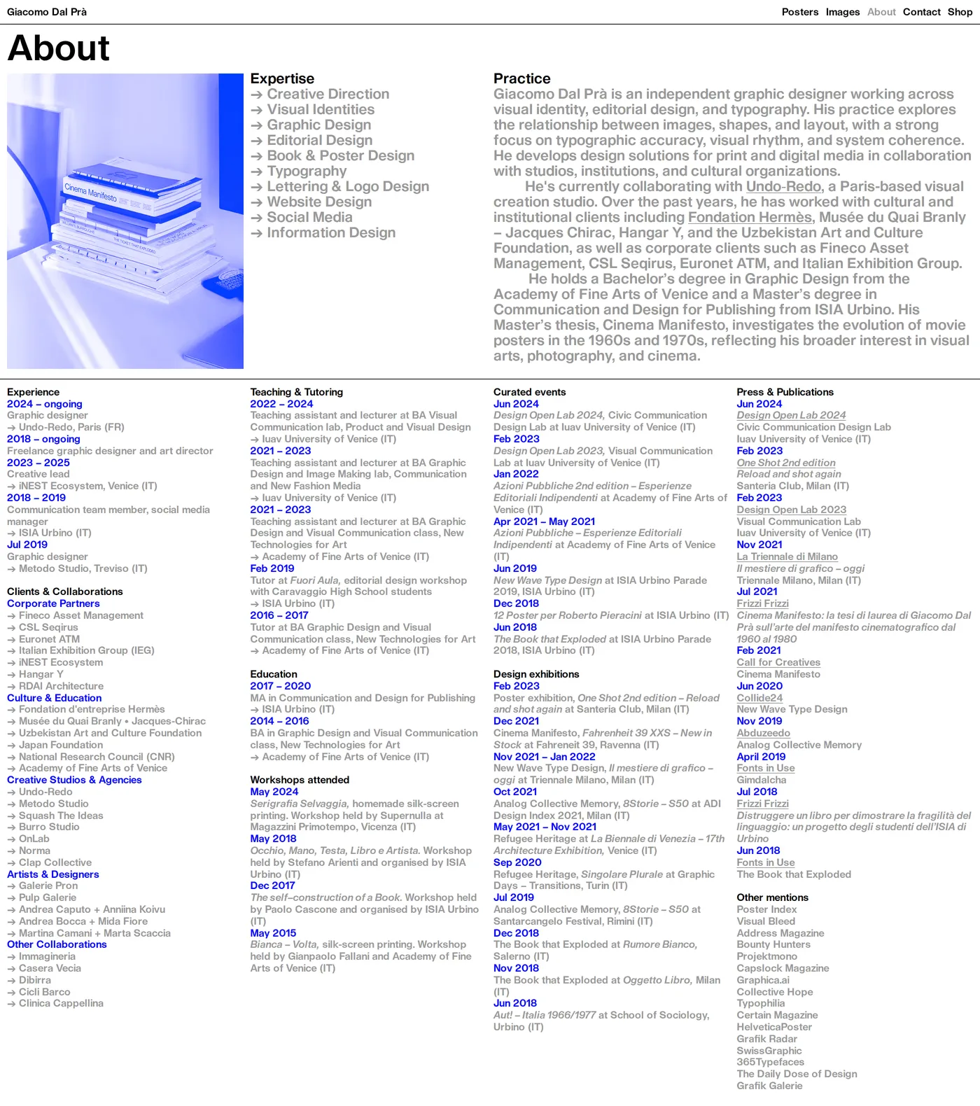 Giacomo Dal Prà — screenshot of the about page