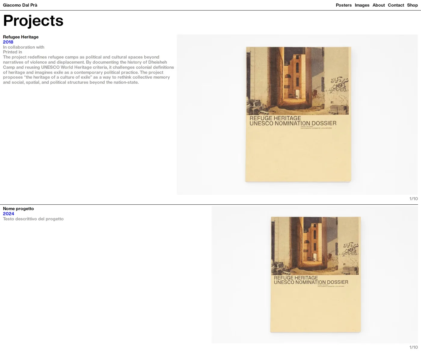 Giacomo Dal Prà — screenshot of the work page