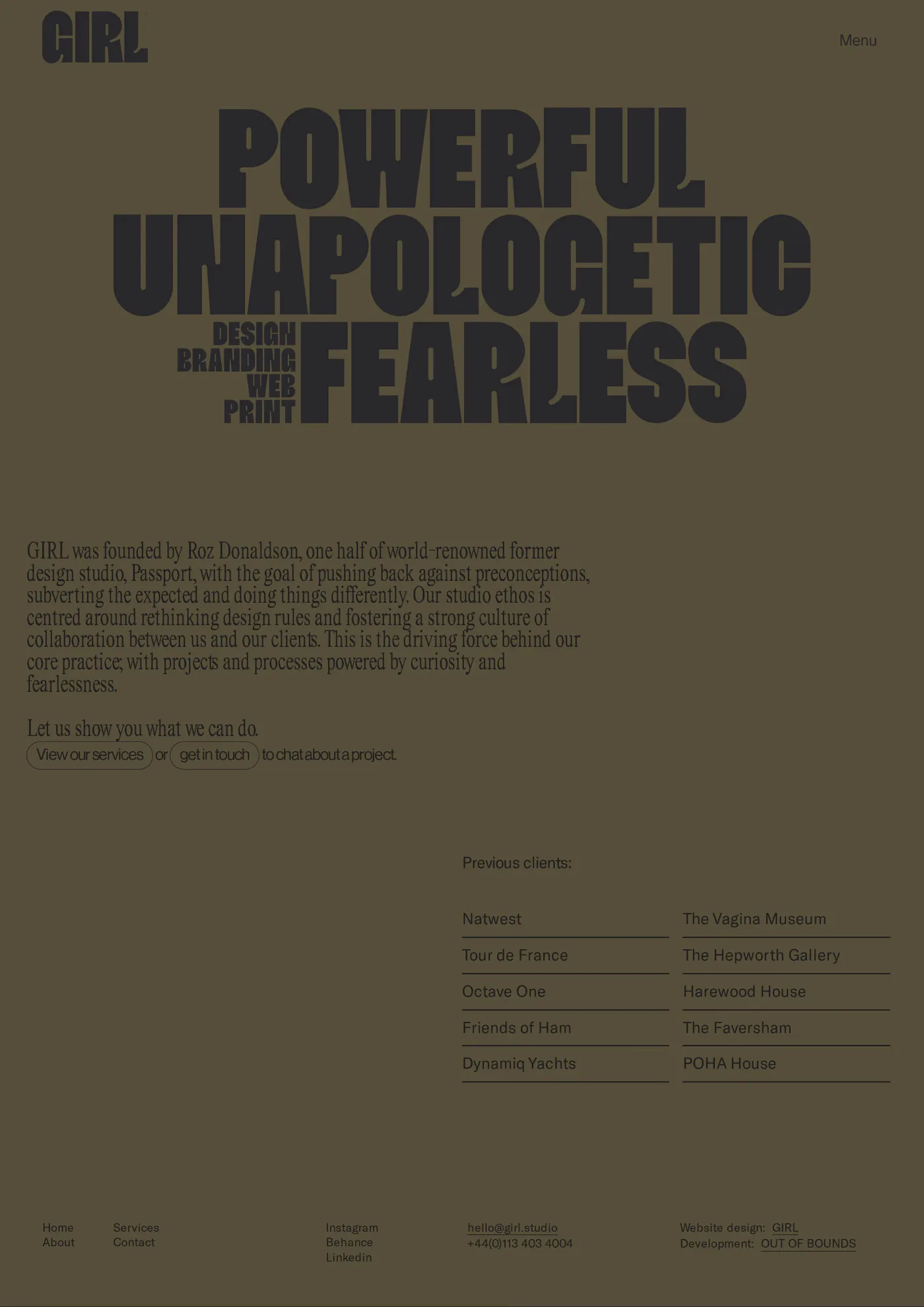 Girl — screenshot of the about page