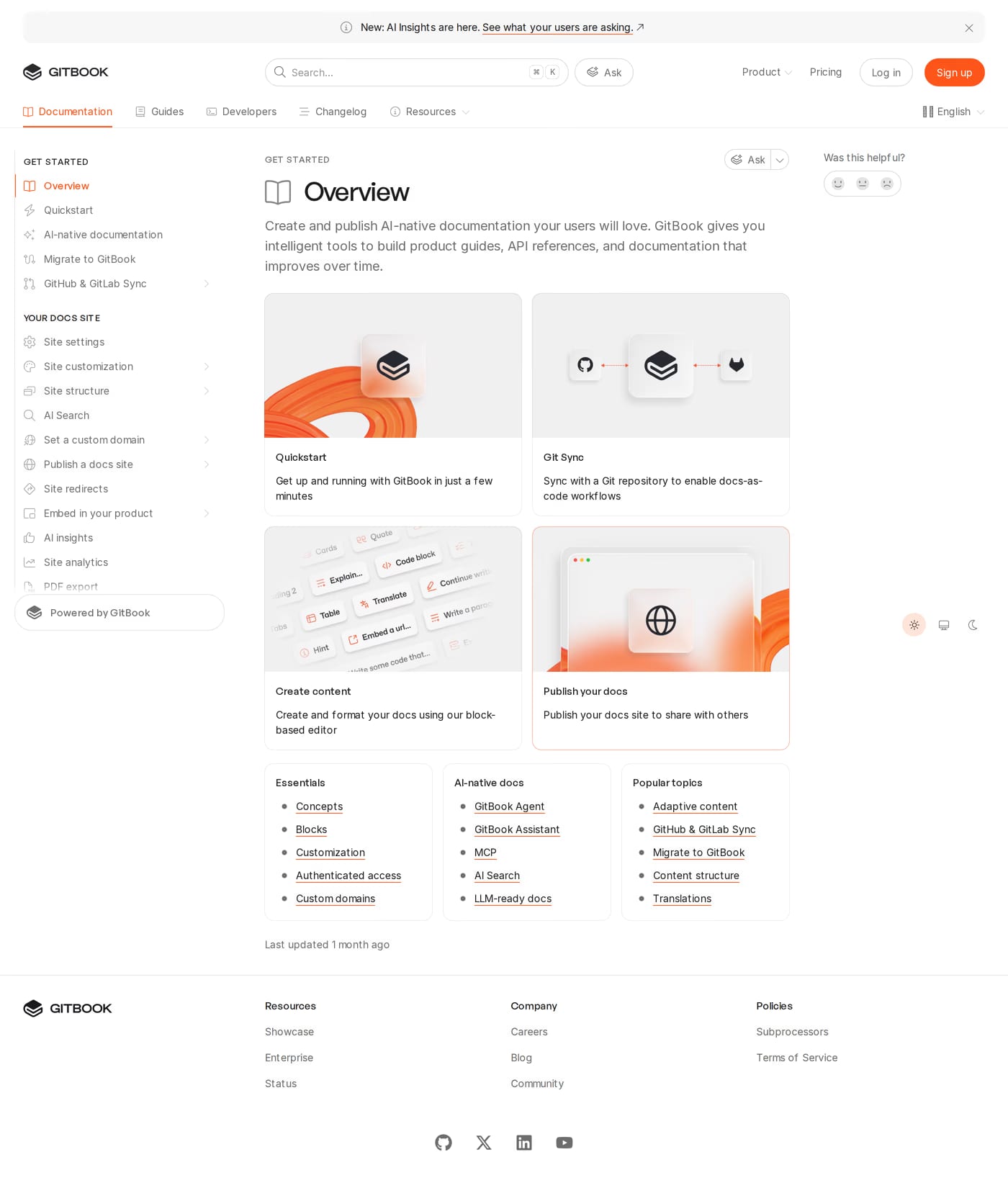 GitBook — screenshot of the docs page