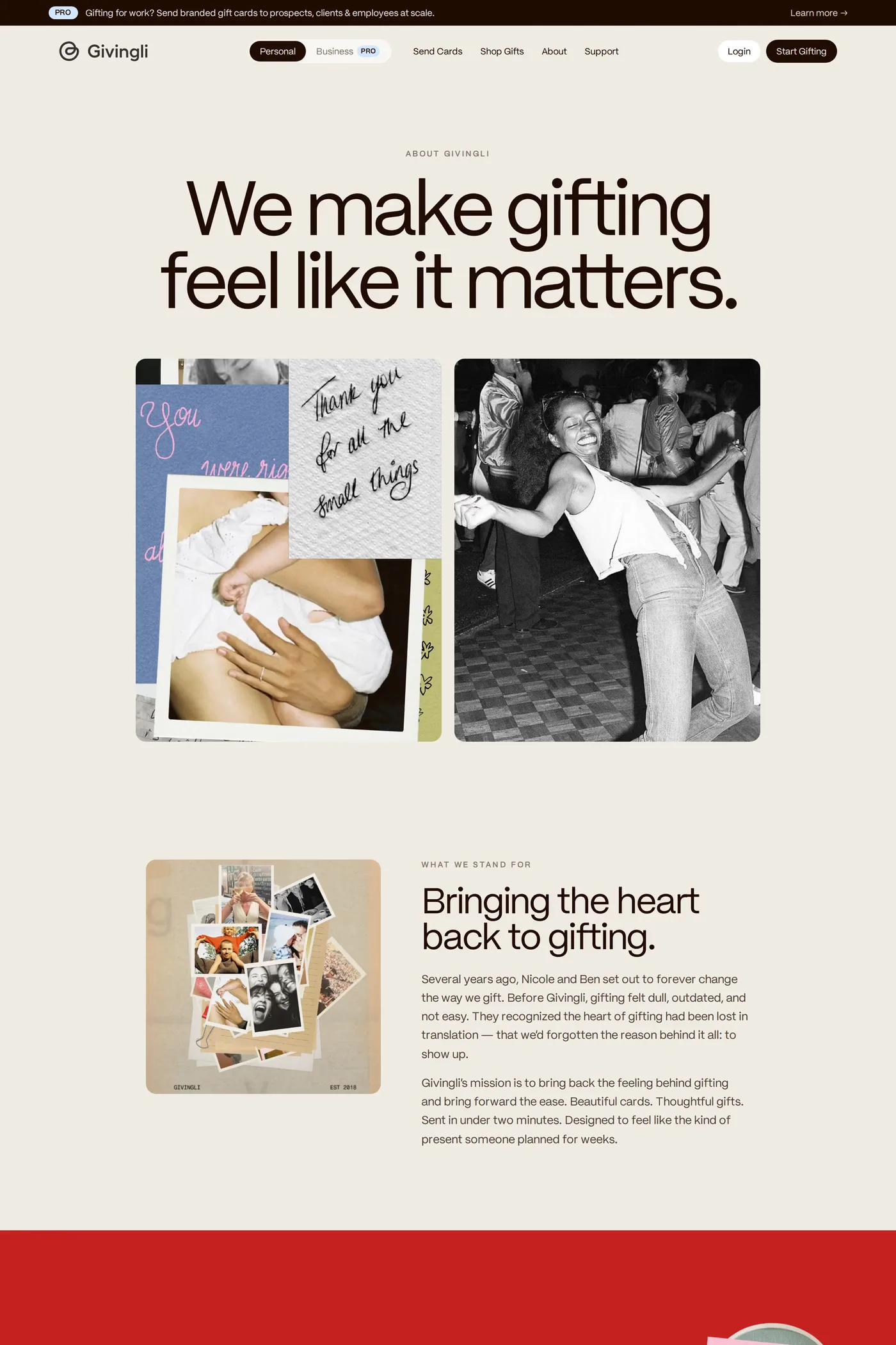 Givingli — screenshot of the about page