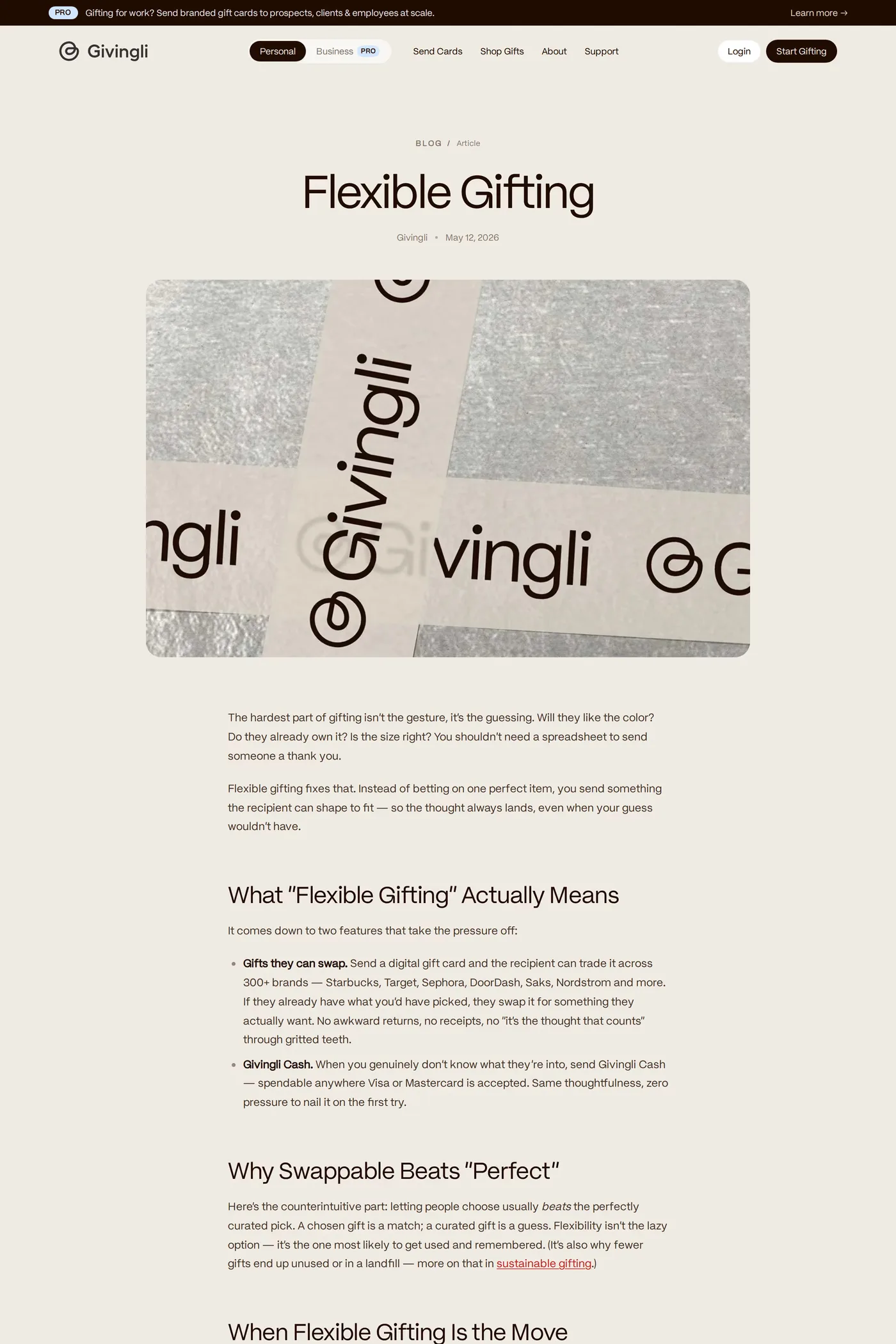 Givingli — screenshot of the blog page
