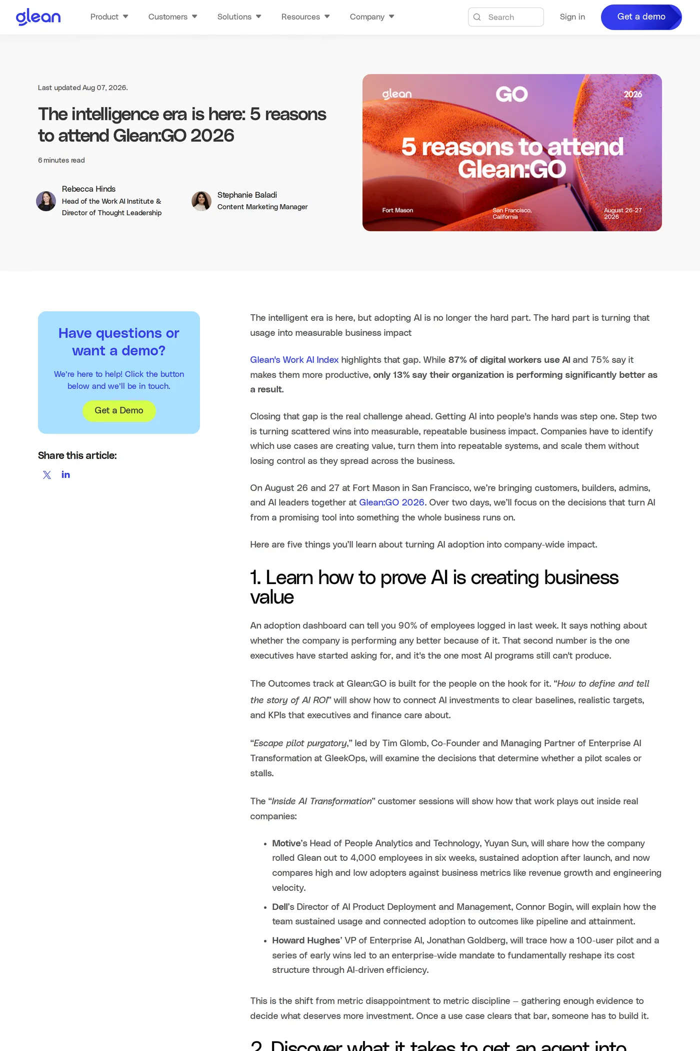 Glean — screenshot of the blog page