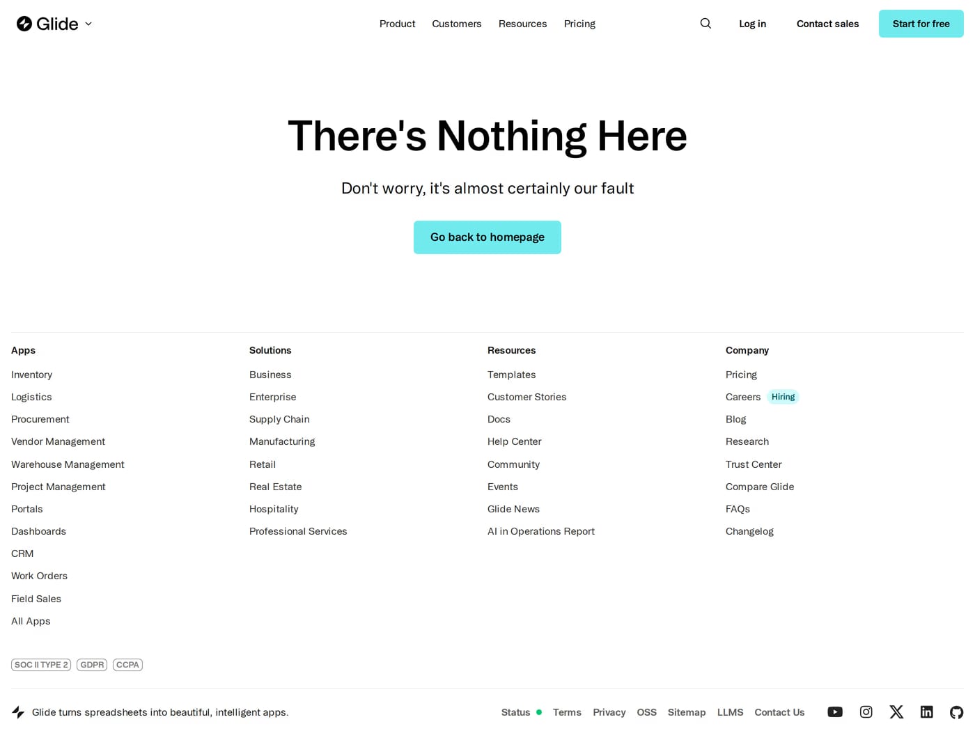 Glide — screenshot of the 404 page