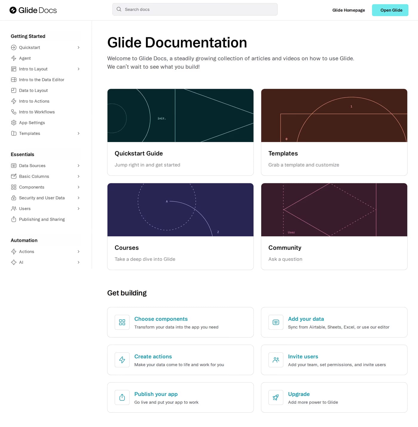 Glide — screenshot of the docs page