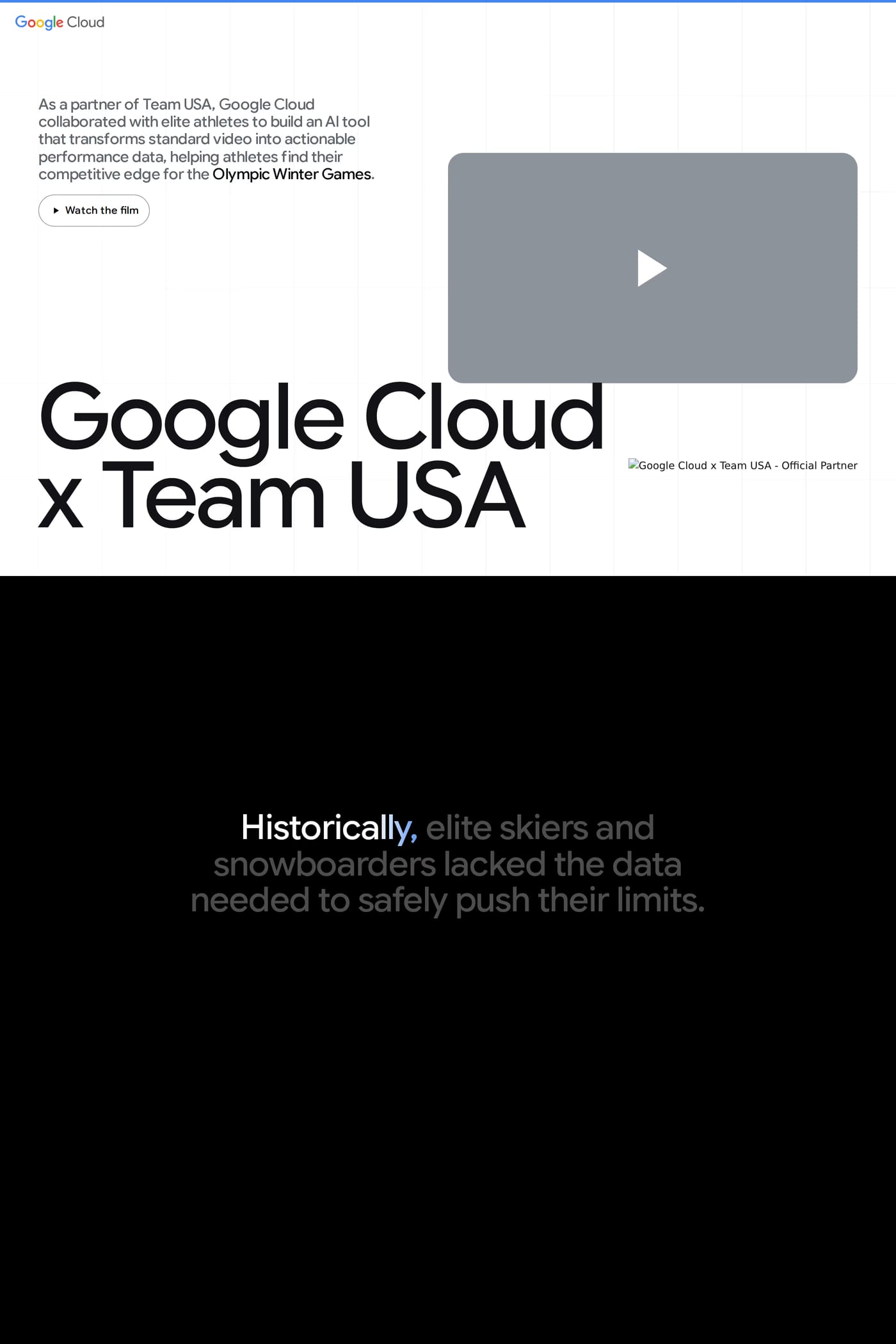 Google Cloud x Team USA — screenshot of the integrations page