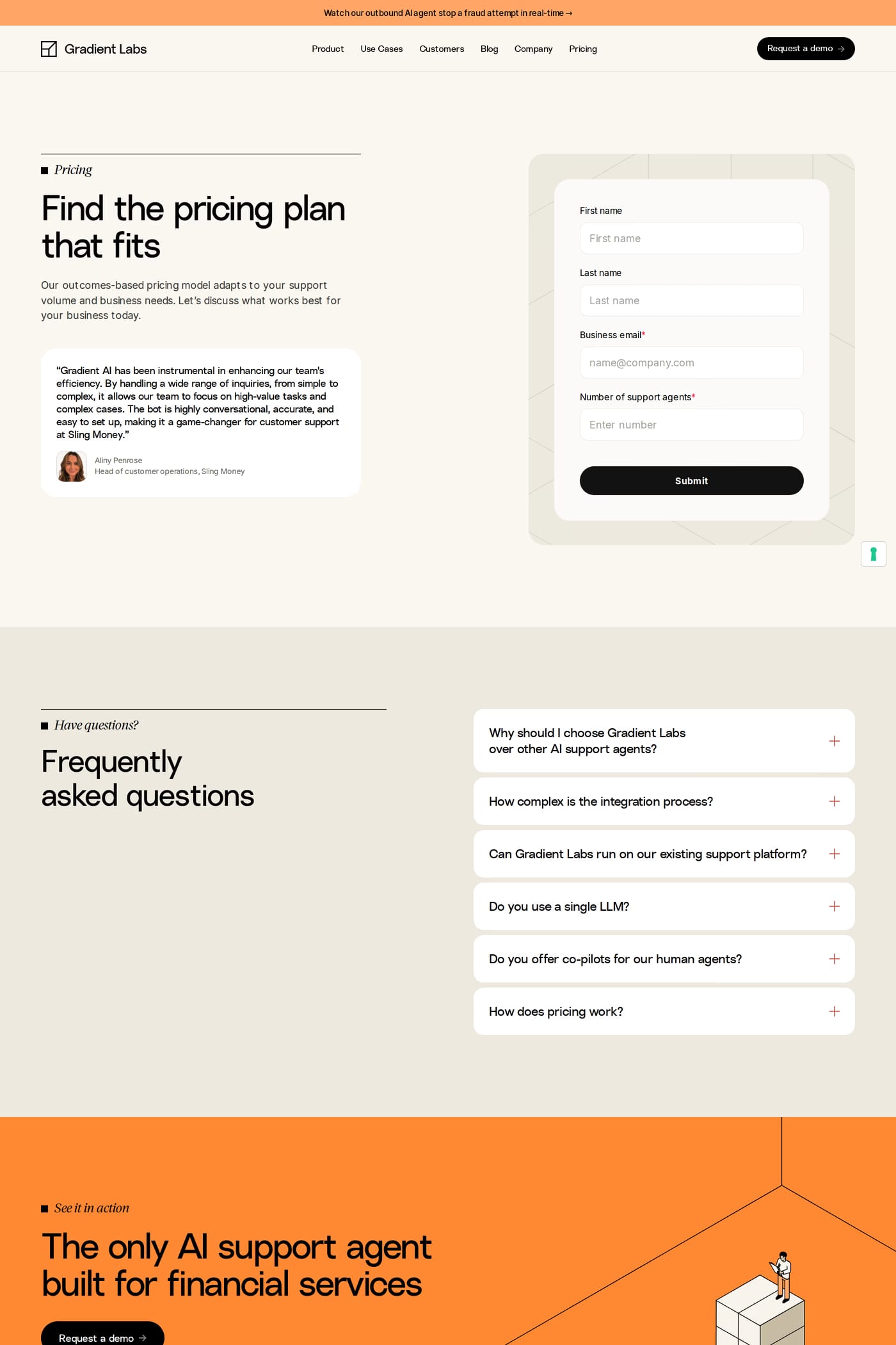 Gradient Labs — screenshot of the pricing page