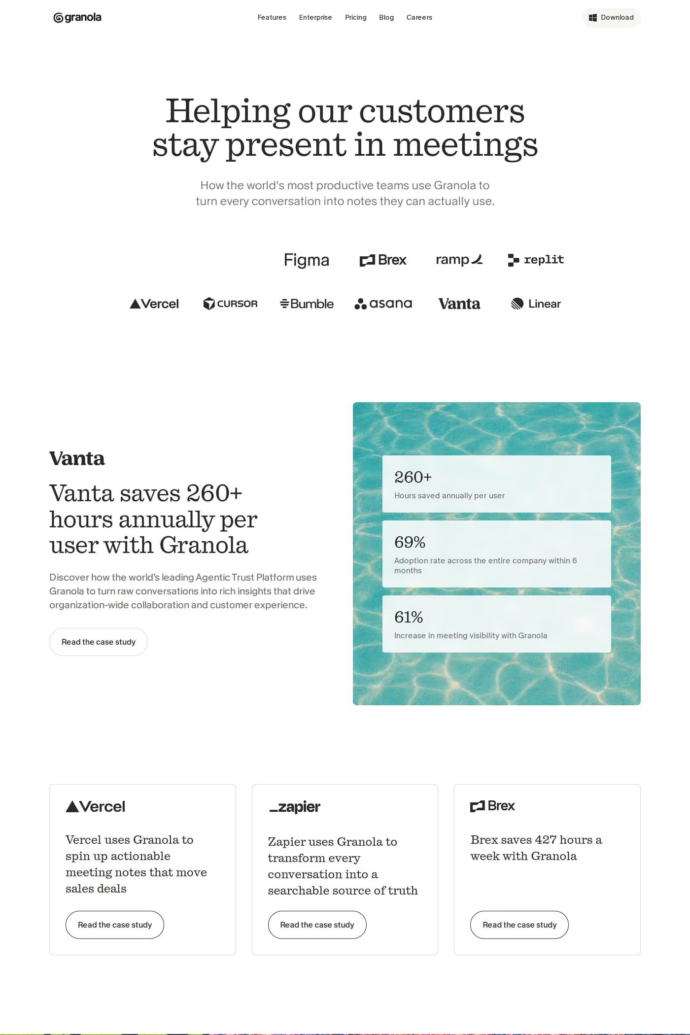 Granola case studies page