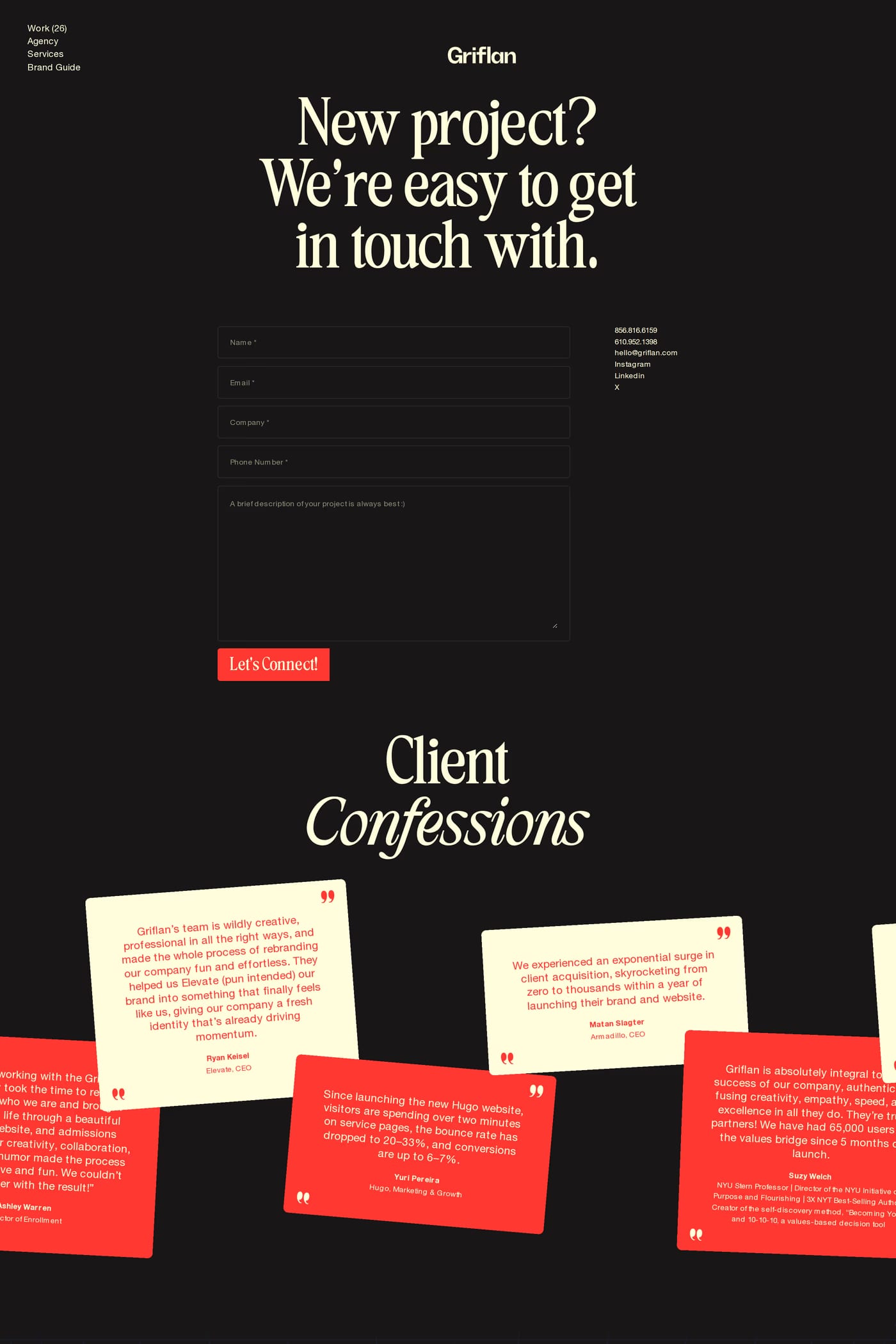 Griflan — screenshot of the contact page
