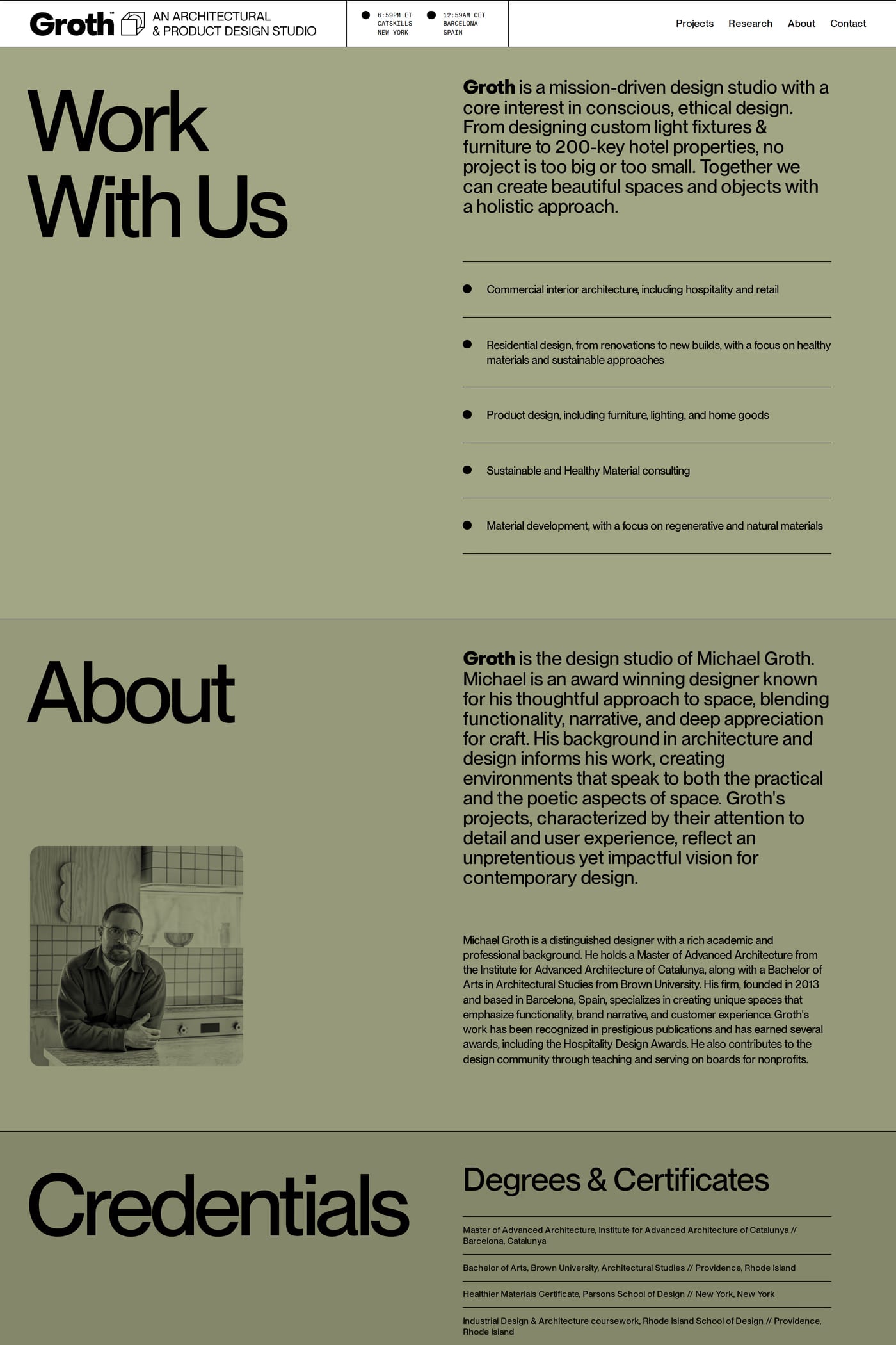 Groth Studio — screenshot of the about page