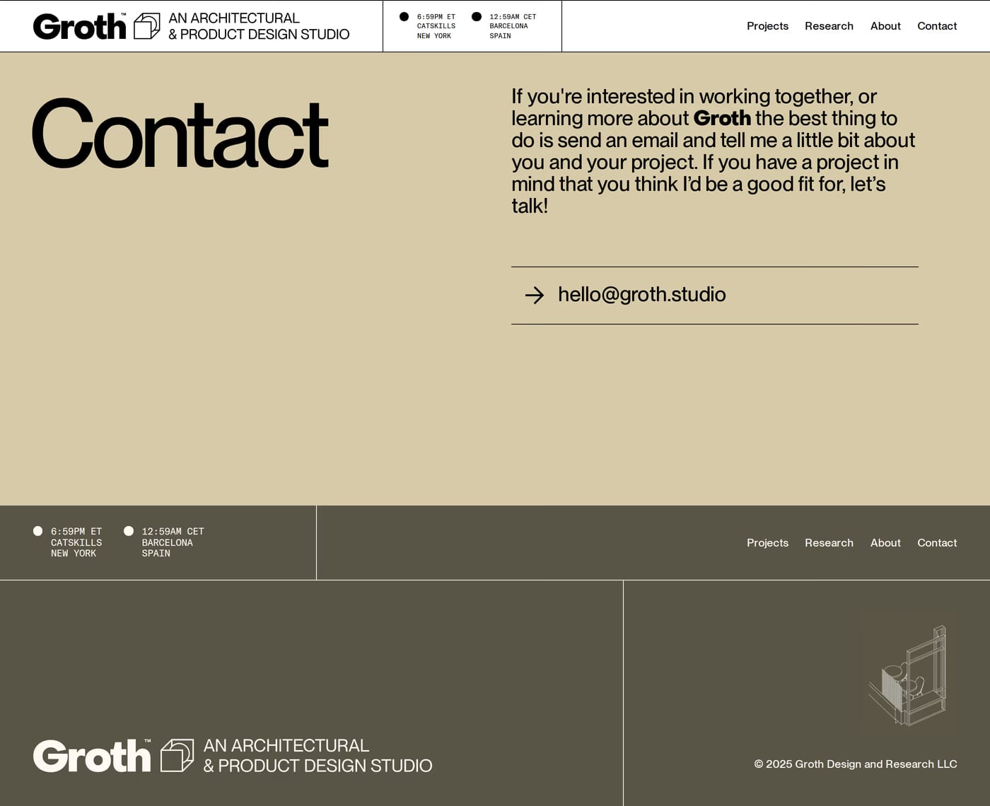 Groth Studio — screenshot of the contact page