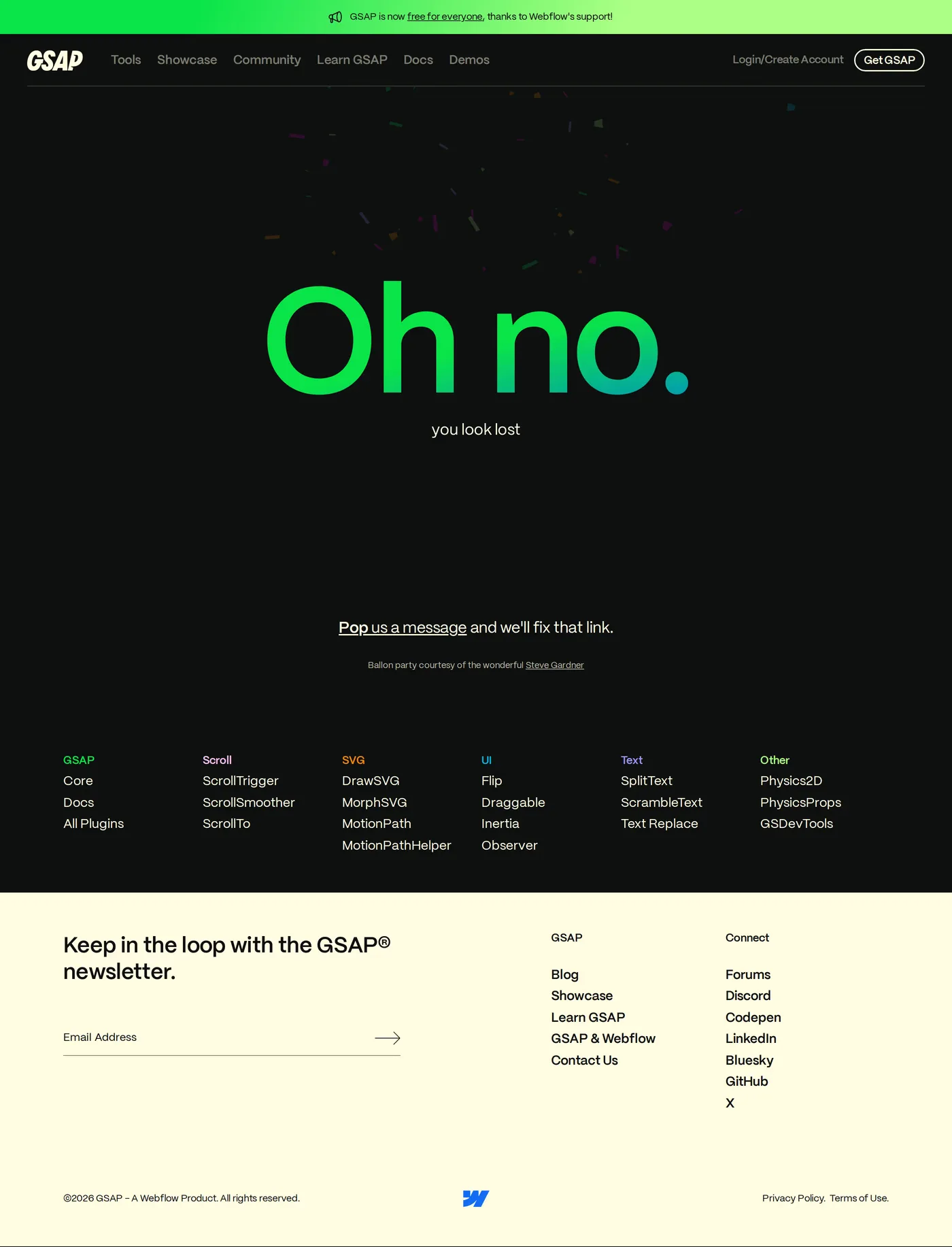 GSAP — screenshot of the 404 page