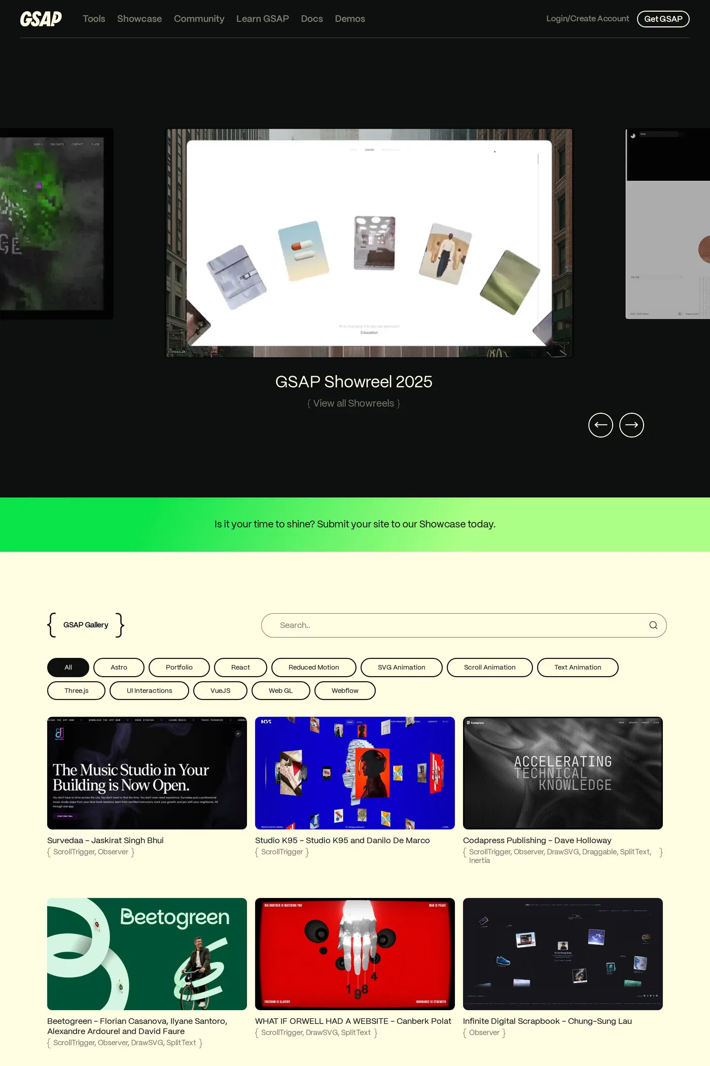 GSAP — screenshot of the work page