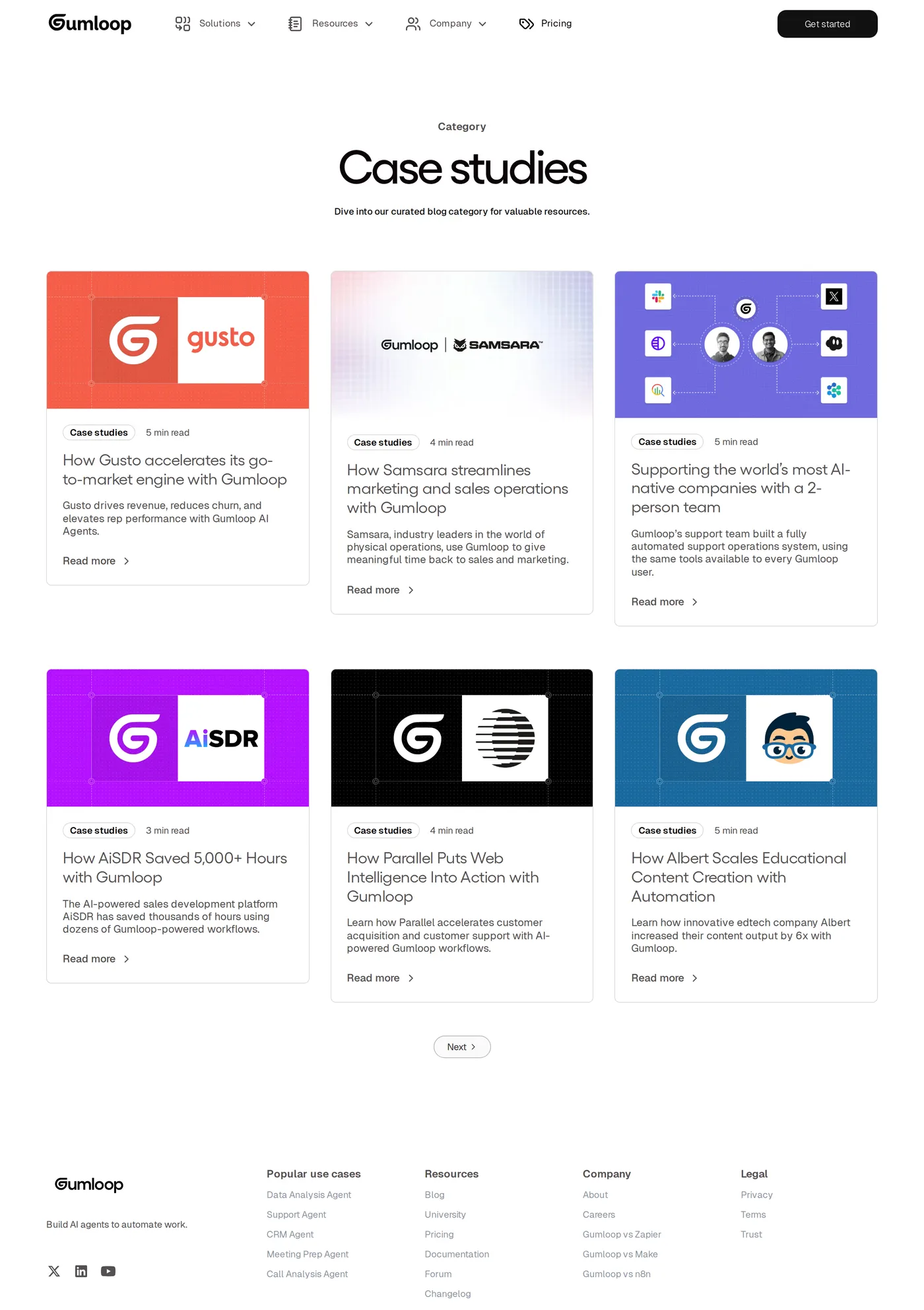 Gumloop — screenshot of the case studies page